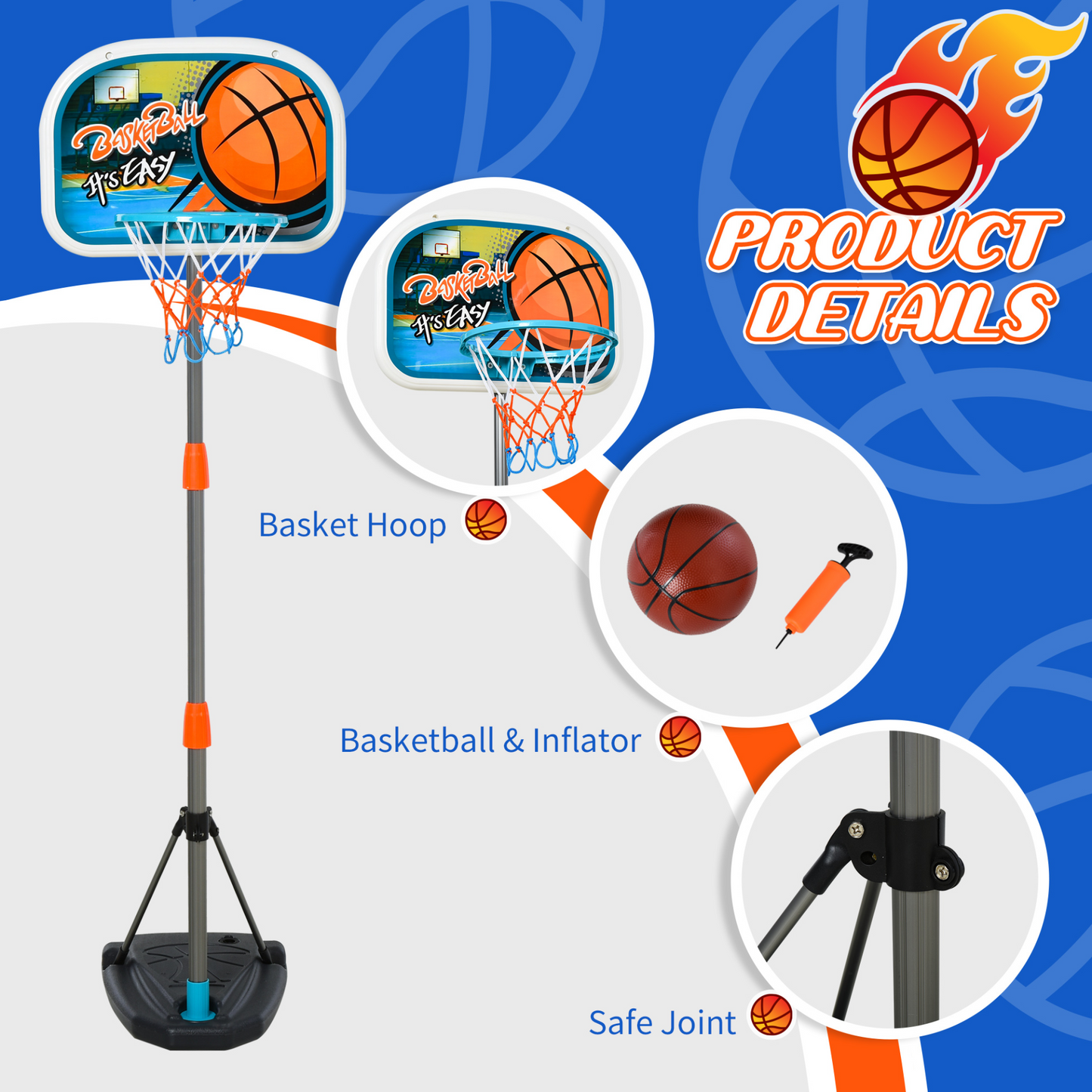 HOMCOM Portable Kids Basketball Hoop & Stand Set | Adjustable Height 126-158 cm, Ball, Pump & Net Included MyLibelula