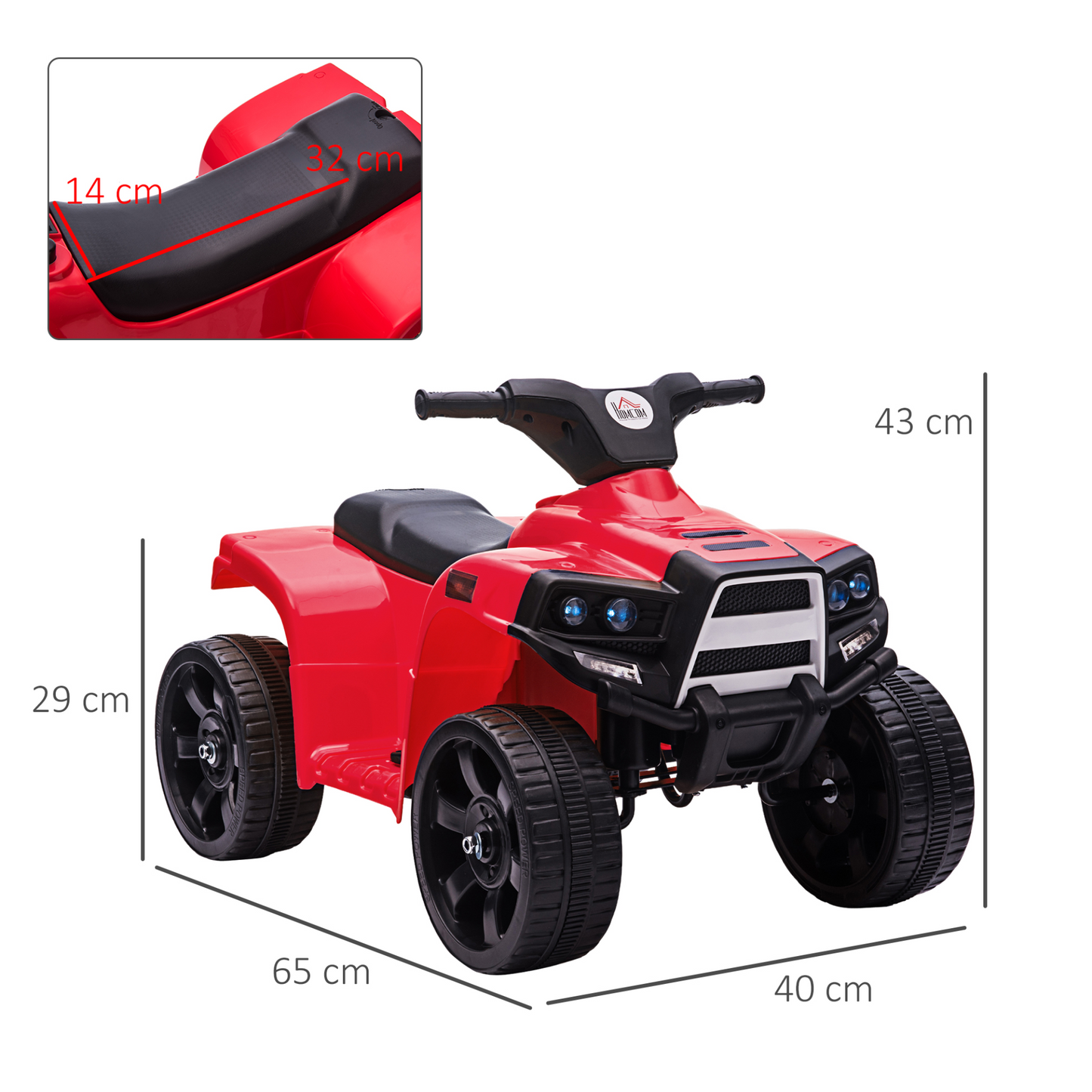 HOMCOM 6V Kids Electric Ride on Car ATV Toy Quad Bike With Headlights - Red, Toddlers 18-36 Months MyLibelula