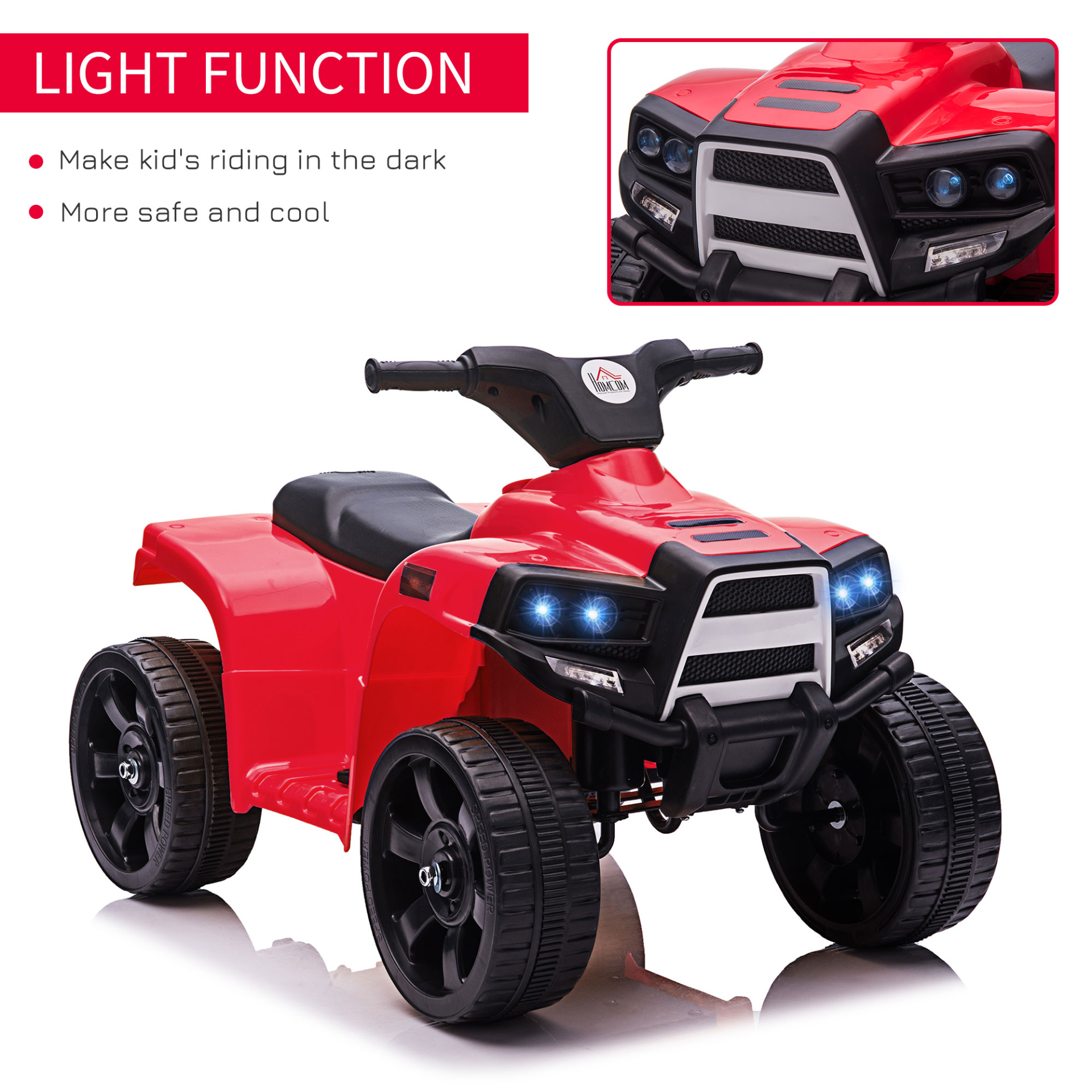 HOMCOM 6V Kids Electric Ride on Car ATV Toy Quad Bike With Headlights - Red, Toddlers 18-36 Months MyLibelula