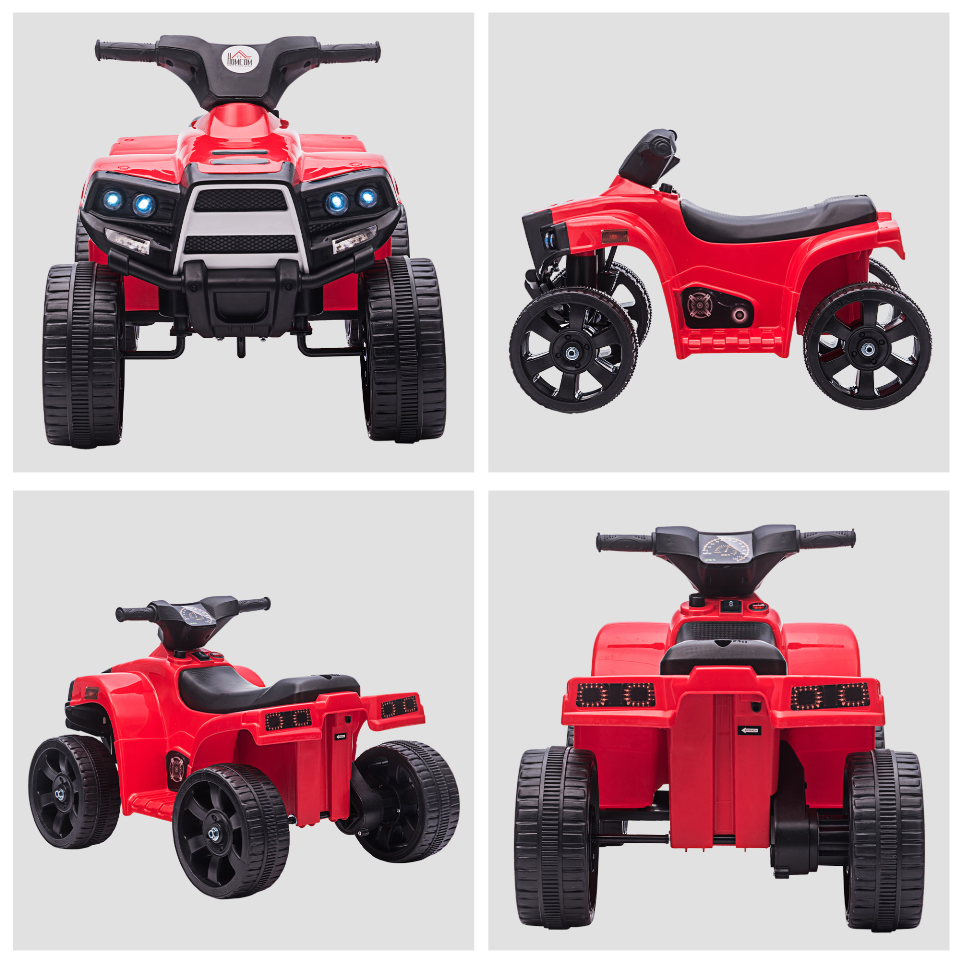 HOMCOM 6V Kids Electric Ride on Car ATV Toy Quad Bike With Headlights - Red, Toddlers 18-36 Months MyLibelula