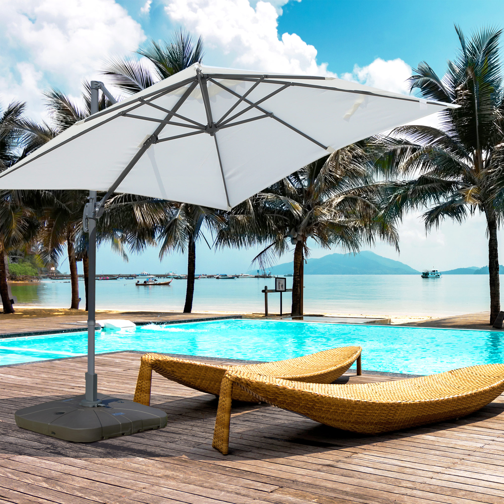 Outsunny Square Cantilever Patio Parasol Base - Water or Sand Filled Stand with Wheels - Heavy-Duty, Coffee MyLibelula