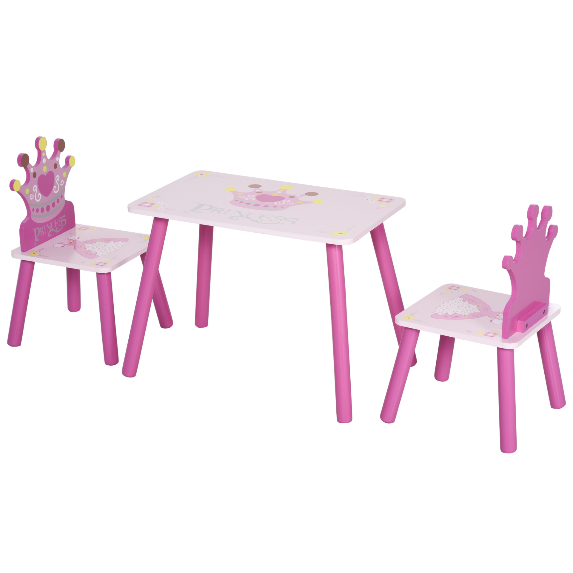 HOMCOM 3 Pcs Kids Table and Chair Set - Princess & Crown Theme | Perfect Gift for Girls Aged 2-4 | Pink MyLibelula