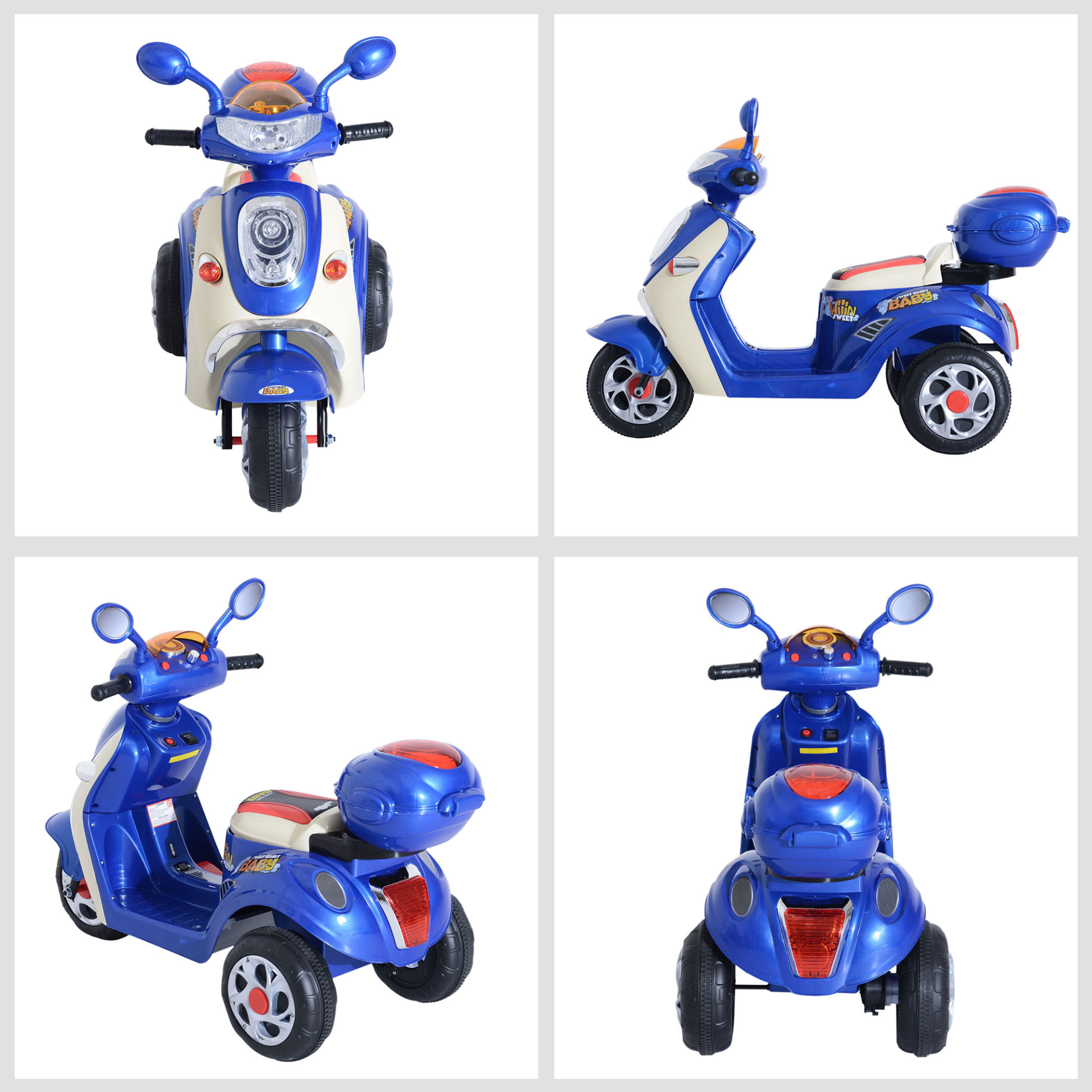 HOMCOM Kids Electric Ride On Toy Car Motorbike Tricycle w/ 6V Battery, LED Headlight & Music - Blue, Ages 3-5 MyLibelula