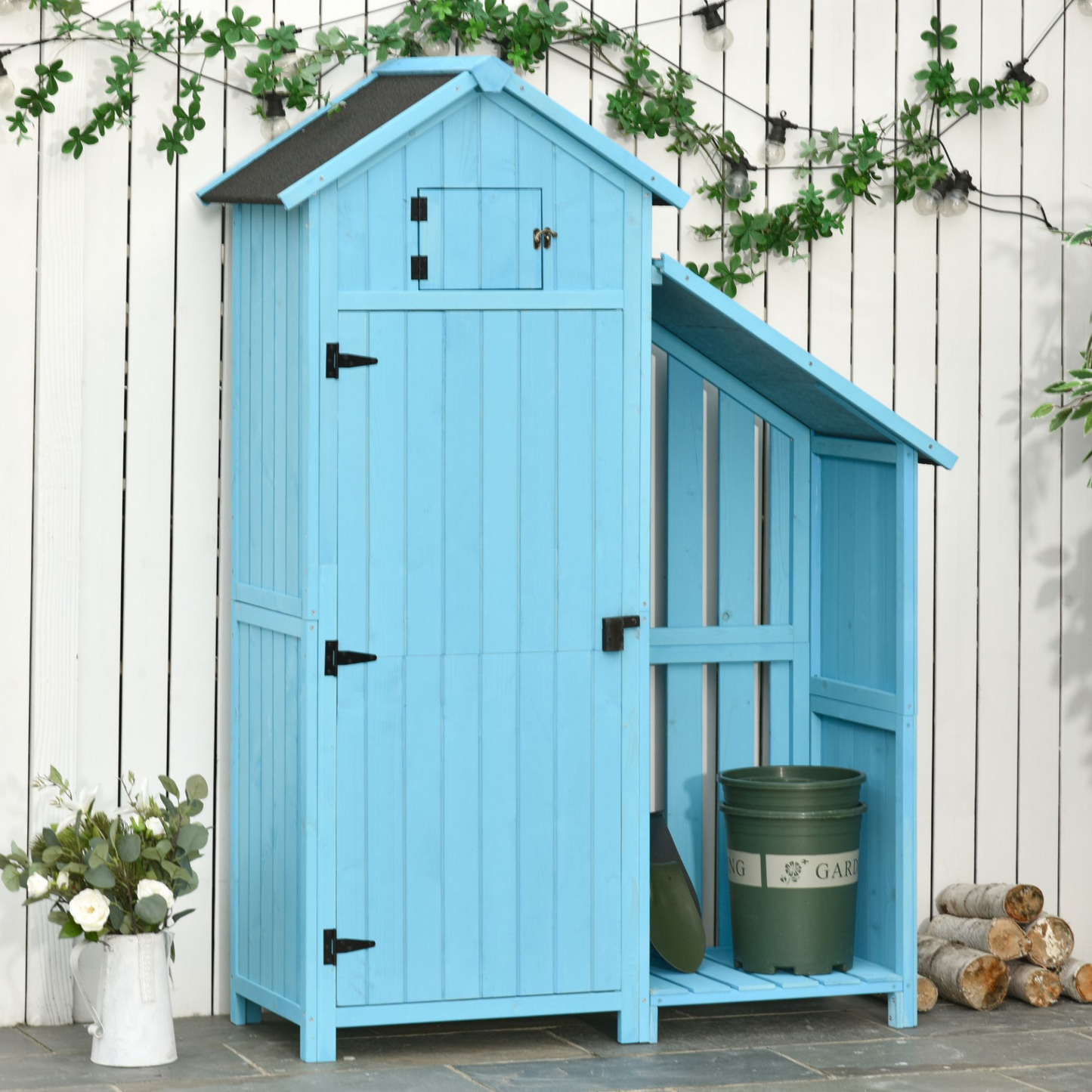 Outsunny Garden Shed Wooden Firewood House Storage Cabinet Waterproof Asphalt Roof Tool Organizer with Lockable Door, 130 x 55 x 180 cm MyLibelula