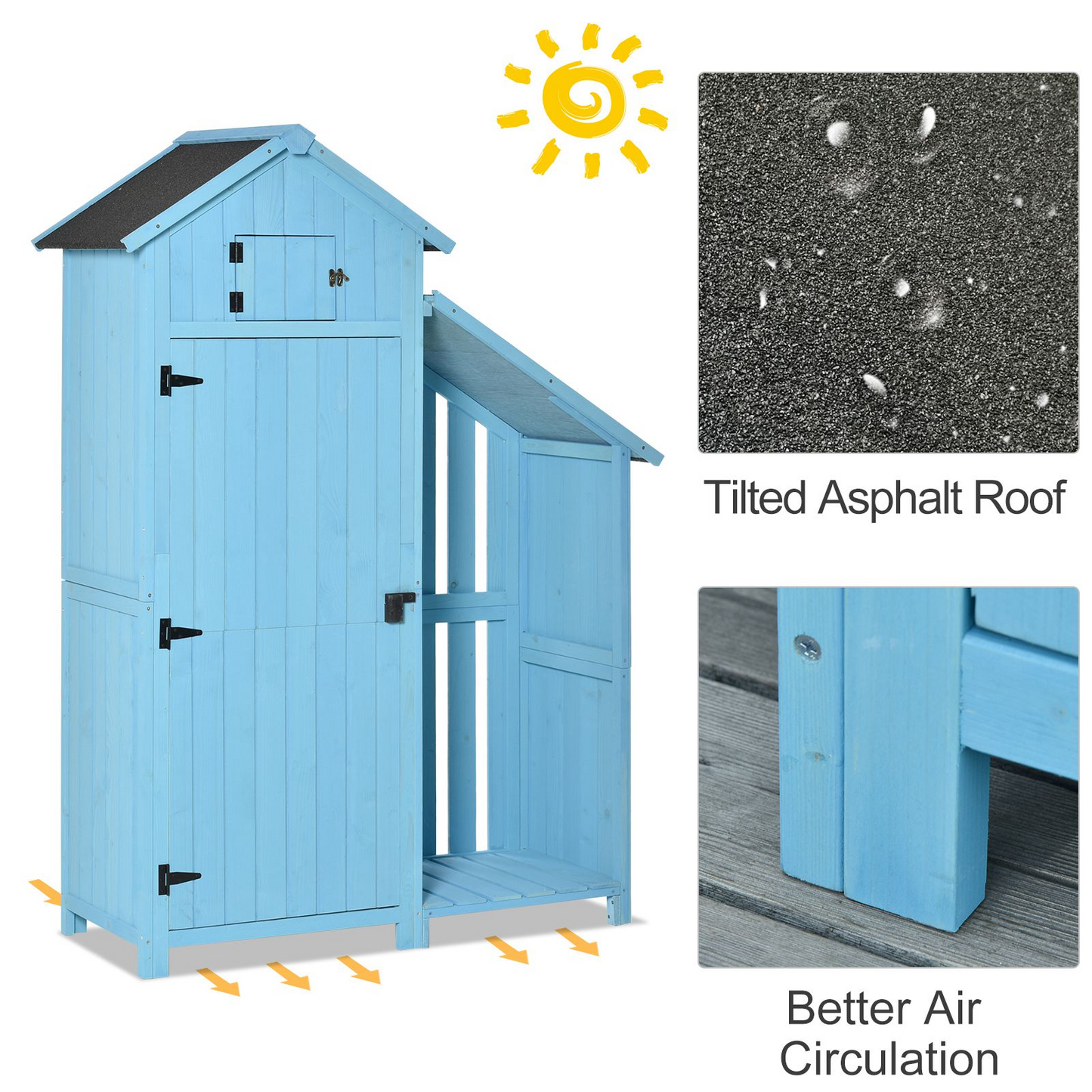 Outsunny Garden Shed Wooden Firewood House Storage Cabinet Waterproof Asphalt Roof Tool Organizer with Lockable Door, 130 x 55 x 180 cm MyLibelula