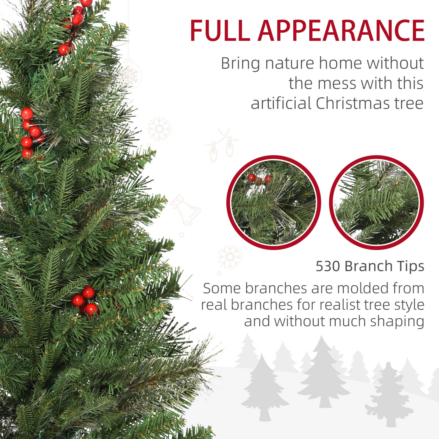 HOMCOM 6ft Pencil Artificial Christmas Tree with Realistic Branches and Red Berries - Easy Assembly, Green MyLibelula