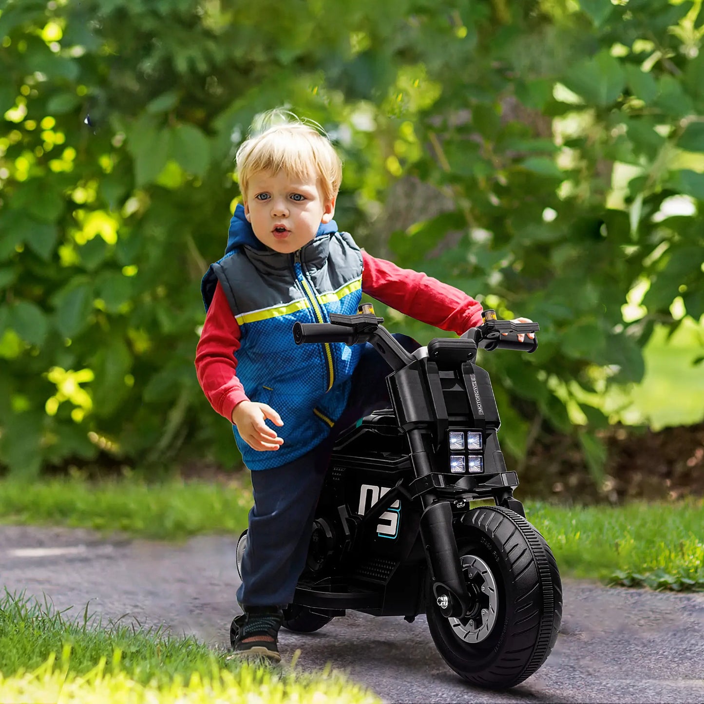 HOMCOM 6V Kids Electric Ride On Motorcycle - Siren, Horn, Headlights, Music, Training Wheels - Ages 3-5 - Black MyLibelula