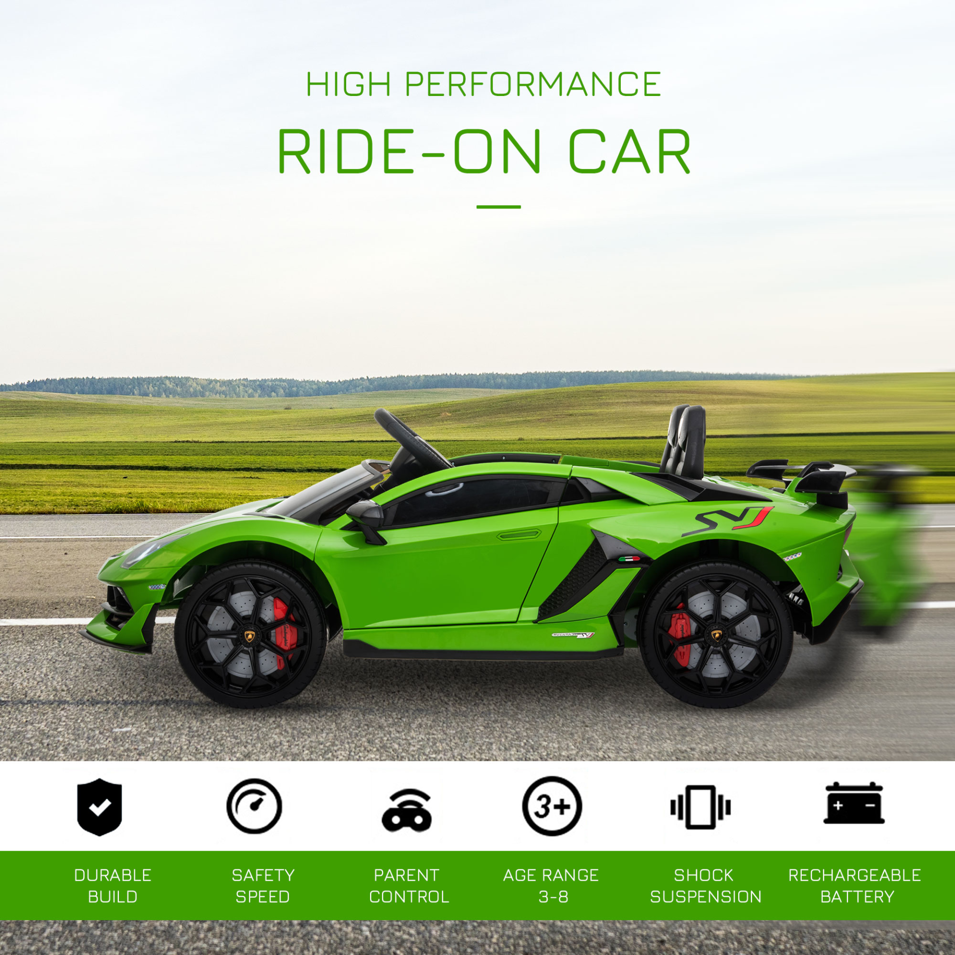 HOMCOM 12V Kids Electric Lamborghini Aventador Ride On Car - Remote Control, Music, Lights, Green MyLibelula