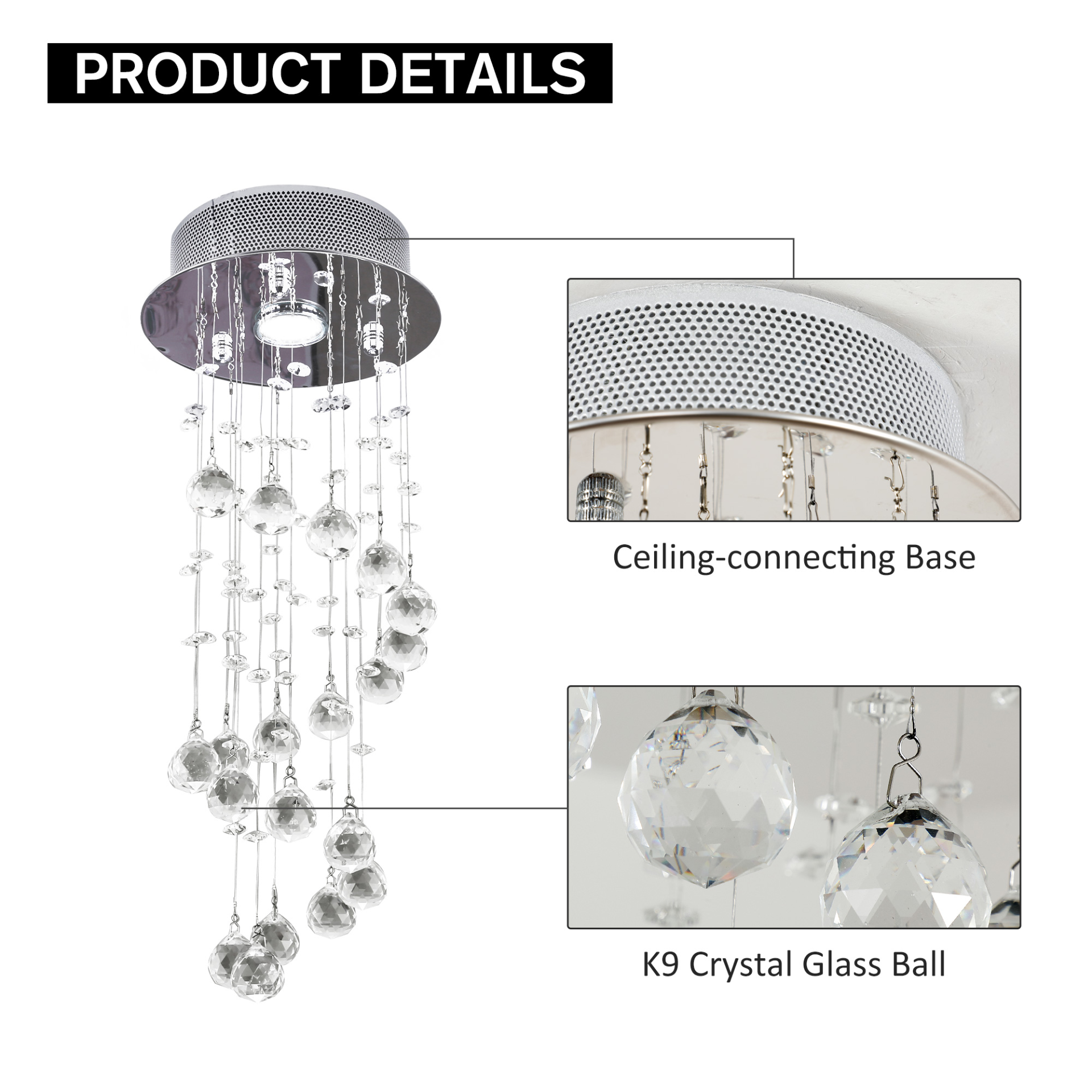 HOMCOM Metal Crystal Ceiling Light Chandelier Elegant Pendant Lamp Living Room Stairway Stairway Spiral Rain Drop Pendant Lamp Silver MyLibelula