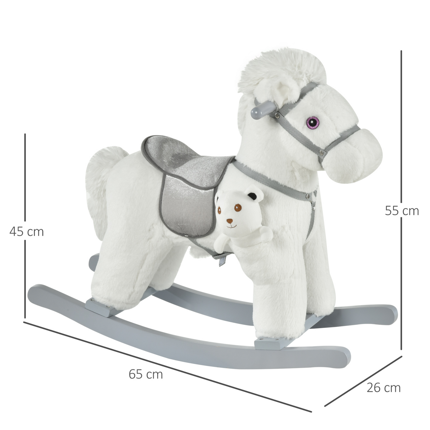 HOMCOM Kids Plush Ride-On Rocking Horse Toy with Realistic Sounds - For Children 18-36 Months, White MyLibelula