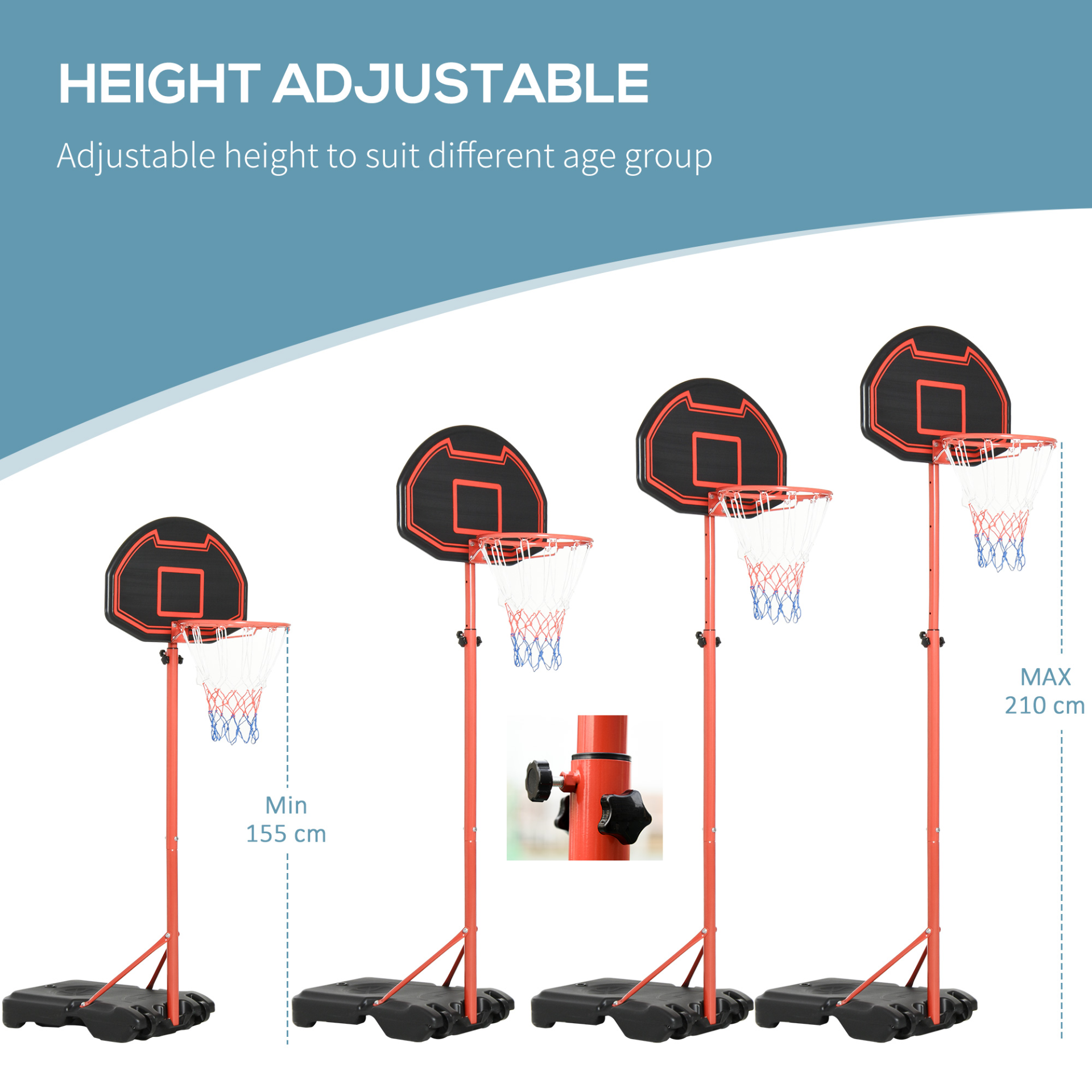 HOMCOM Adjustable Height Basketball Hoop Stand with Wheels - Portable & Durable for Kids Sports Fun MyLibelula