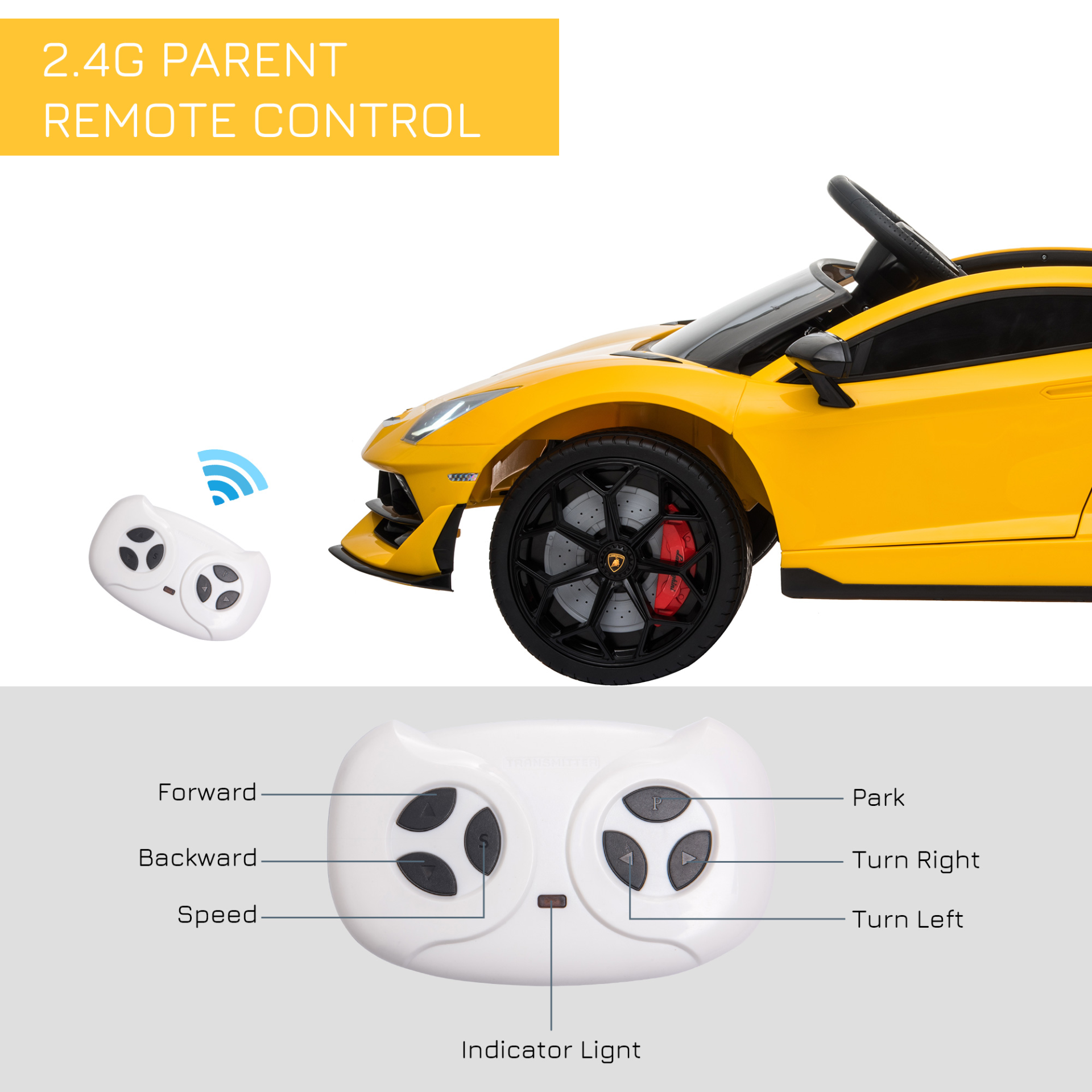 HOMCOM 12V Kids Electric Ride On Car Lamborghini Aventador with Remote Control, Music & Lights - Yellow MyLibelula