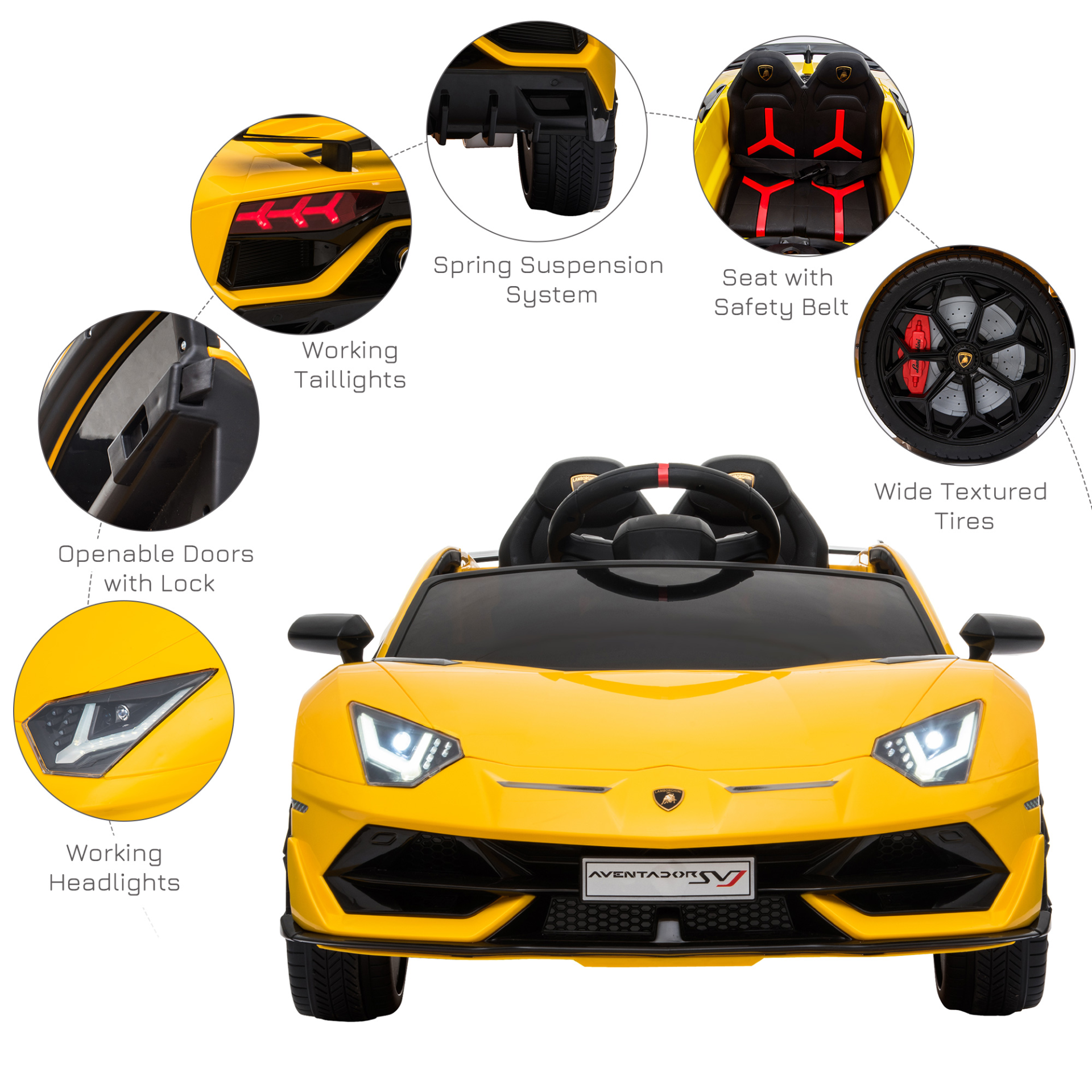 HOMCOM 12V Kids Electric Ride On Car Lamborghini Aventador with Remote Control, Music & Lights - Yellow MyLibelula