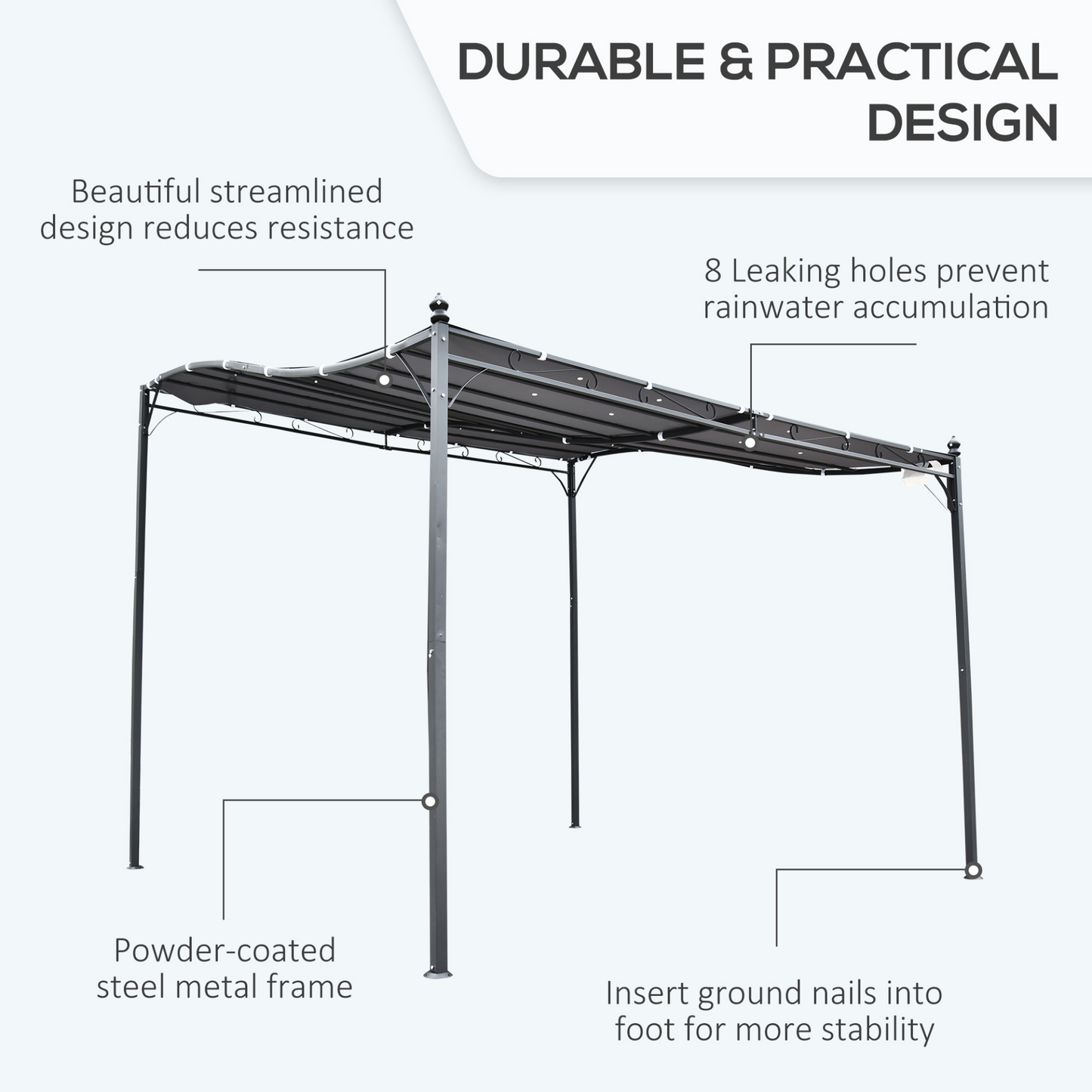 Outsunny 3x3 Meter Grey Canopy Metal Wall Gazebo - Elegant Garden Shelter for Patio & Porch MyLibelula