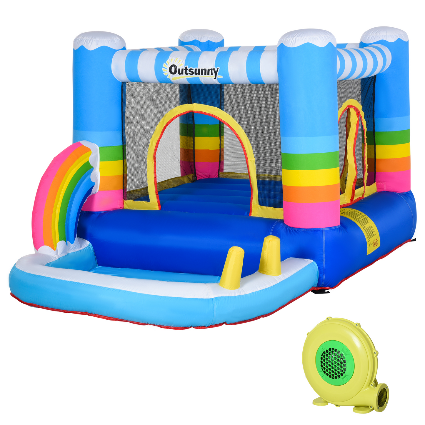 Outsunny Kids Rainbow Bouncy Castle & Pool House Inflatable Trampoline with Blower Pump - Outdoor Fun for 3-8 Years, 2.8 x 1.7 x 1.55m MyLibelula