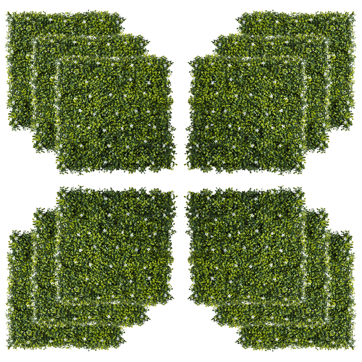 Outsunny 12PCS Artificial Boxwood Wall Panels 50cm x 50cm Grass Privacy Fence Screen Faux Hedge Greenery Backdrop Encrypted Milan Grass with White Flowers for Home Garden Backyard Balcony MyLibelula