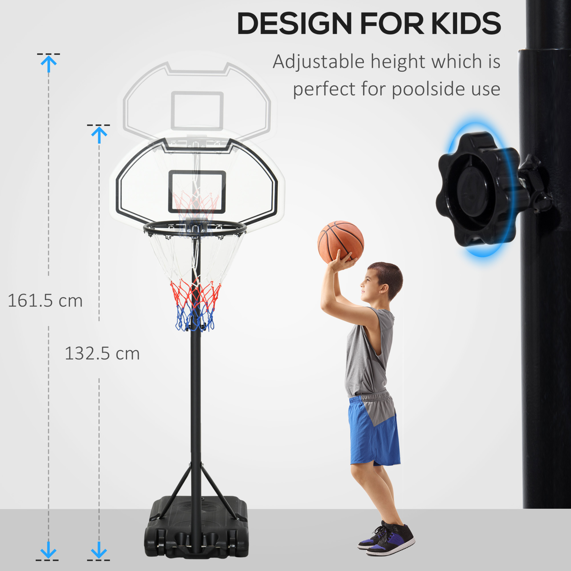 HOMCOM Adjustable Basketball Stand 94-123cm - Perfect for Kids & Adults Poolside Play MyLibelula