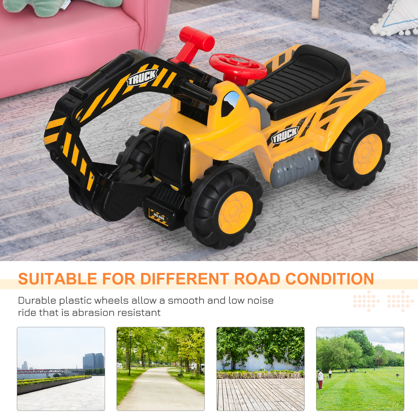 HOMCOM Kids Ride On Excavator Digger with Storage and Basketball Net - Fun and Interactive 3-in-1 Construction Truck Toy MyLibelula