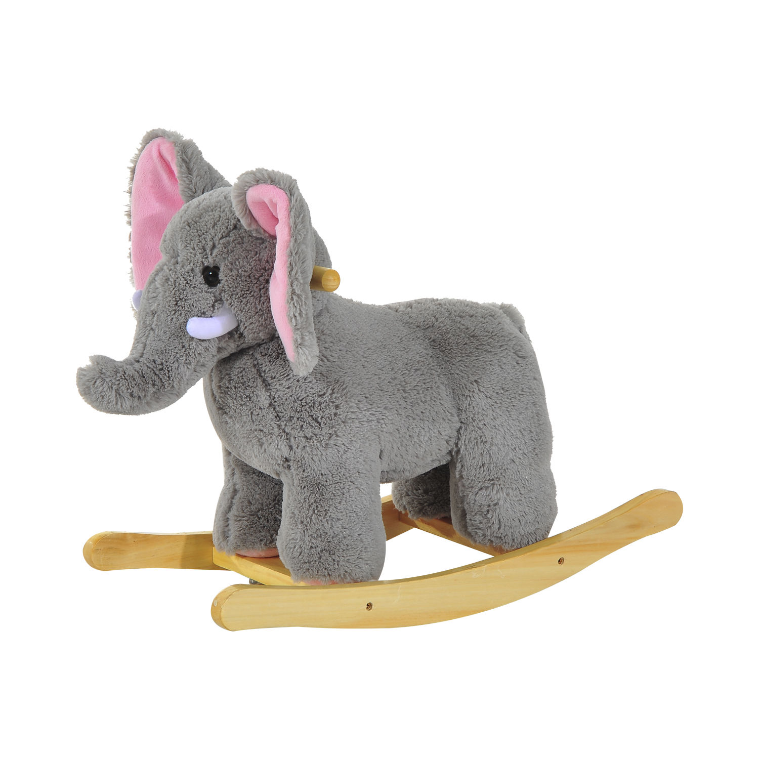 HOMCOM Kids Rocking Horse Plush Ride-on Grey Elephant with 32 Nursery Rhymes - Soft & Safe Traditional Wooden Rocker MyLibelula