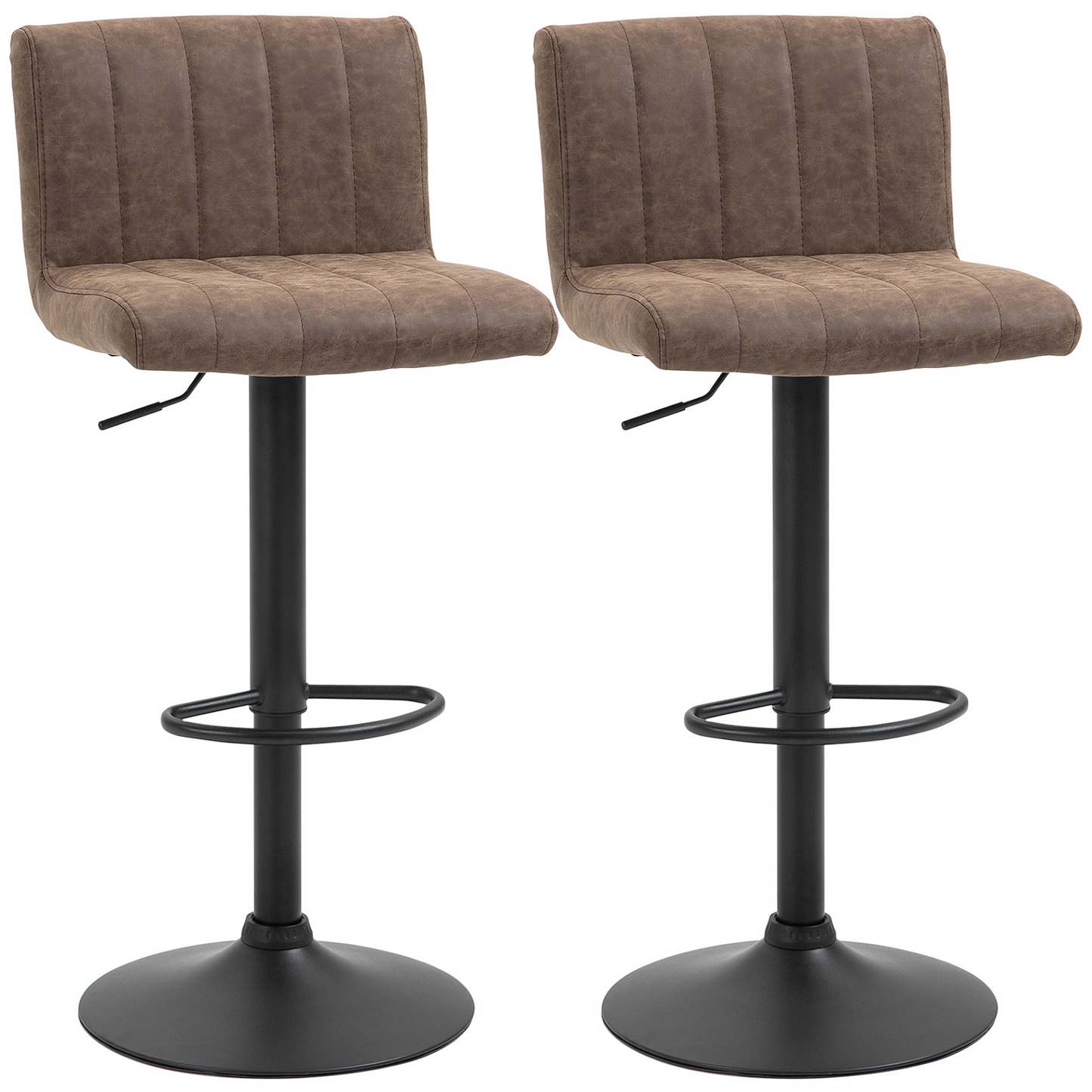 HOMCOM Adjustable Height Swivel Barstools Set of 2 – PU Leather Counter Bar Chairs with Footrest, Brown MyLibelula