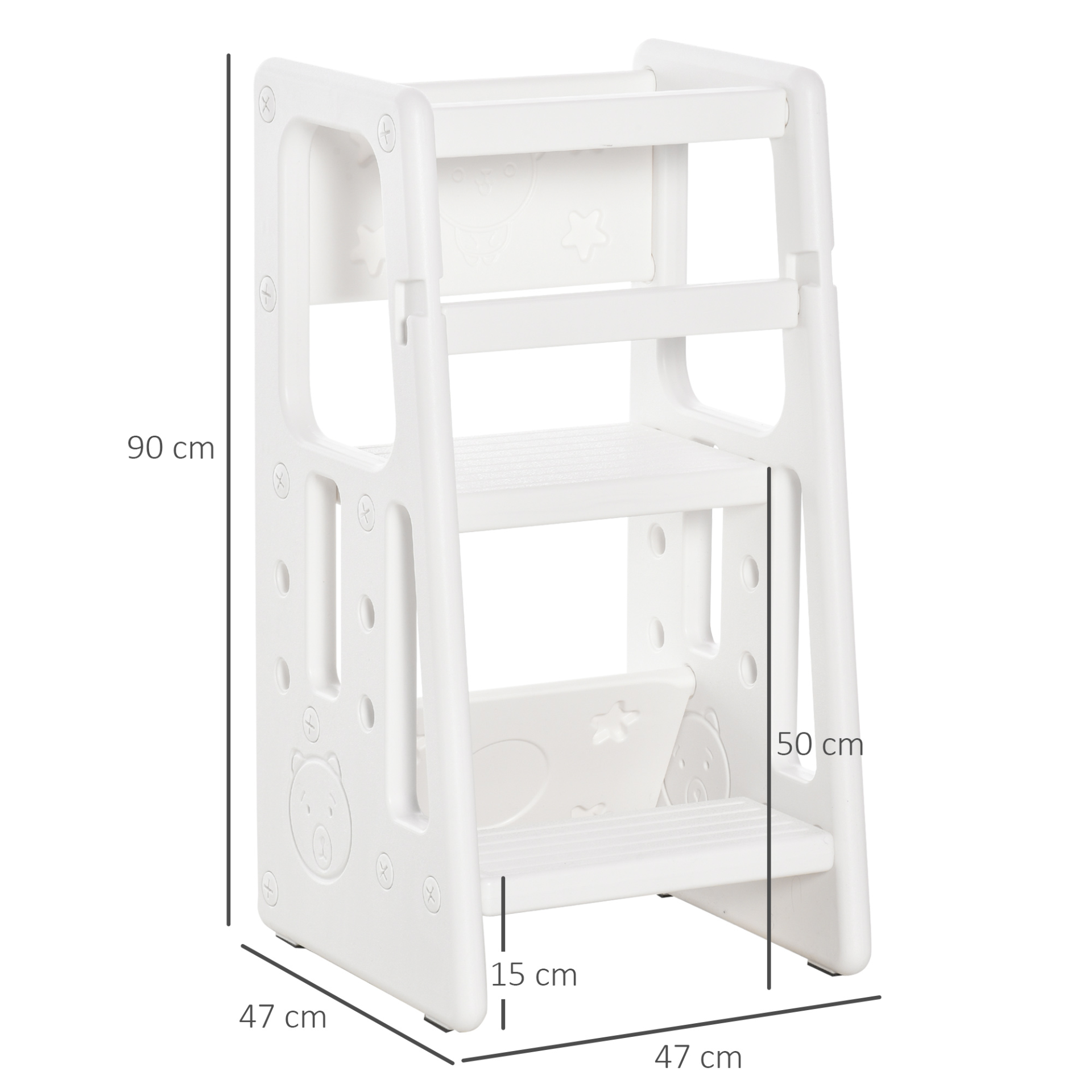 HOMCOM Adjustable Kids Step Stool - Toddler Kitchen Standing Platform with Three Heights, White MyLibelula