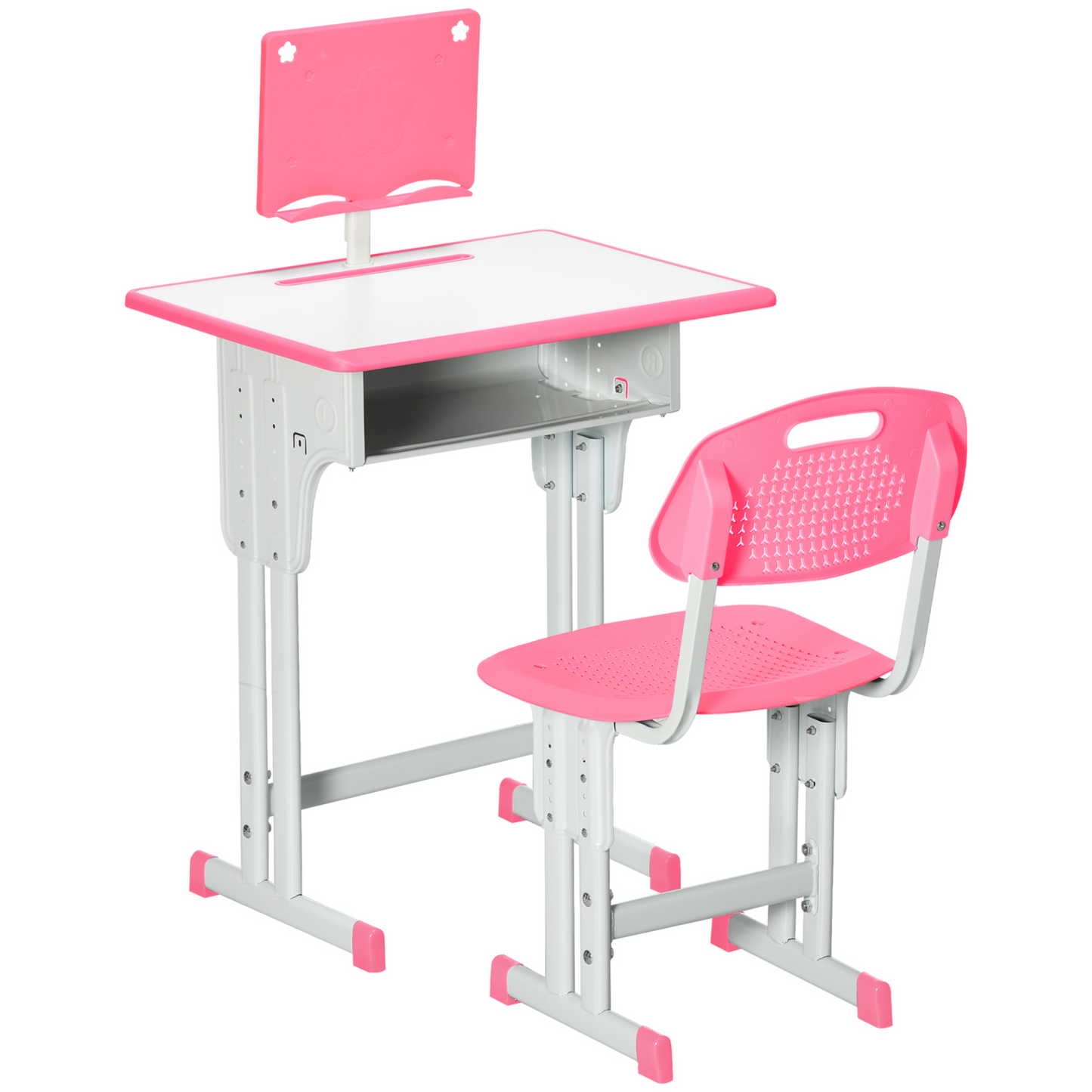 HOMCOM Kids Desk and Chair Set - Adjustable Height, Study Table with Storage - Pink MyLibelula