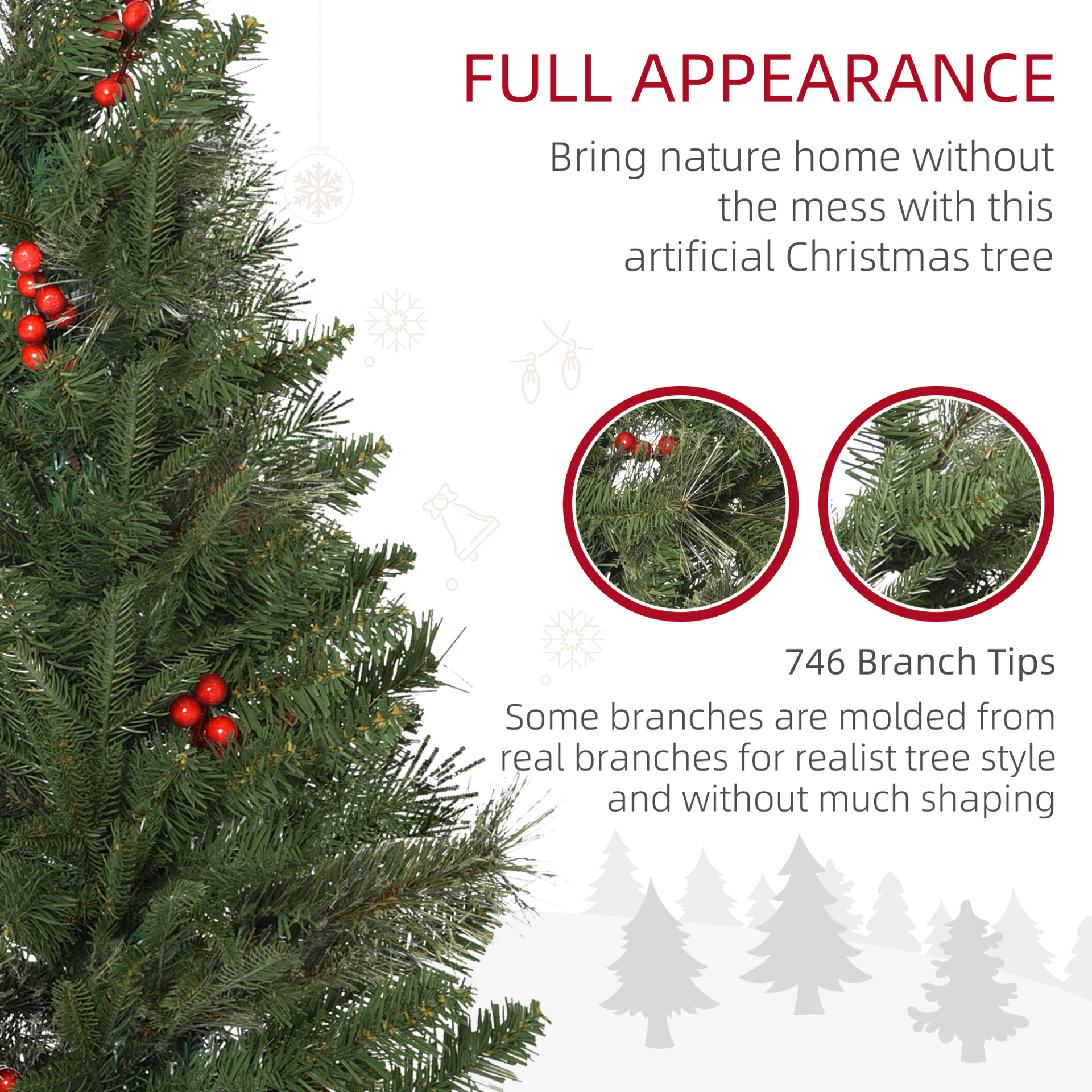 HOMCOM 7ft Pencil Artificial Christmas Tree with Realistic Branches, Red Berries & Auto Open - Green MyLibelula