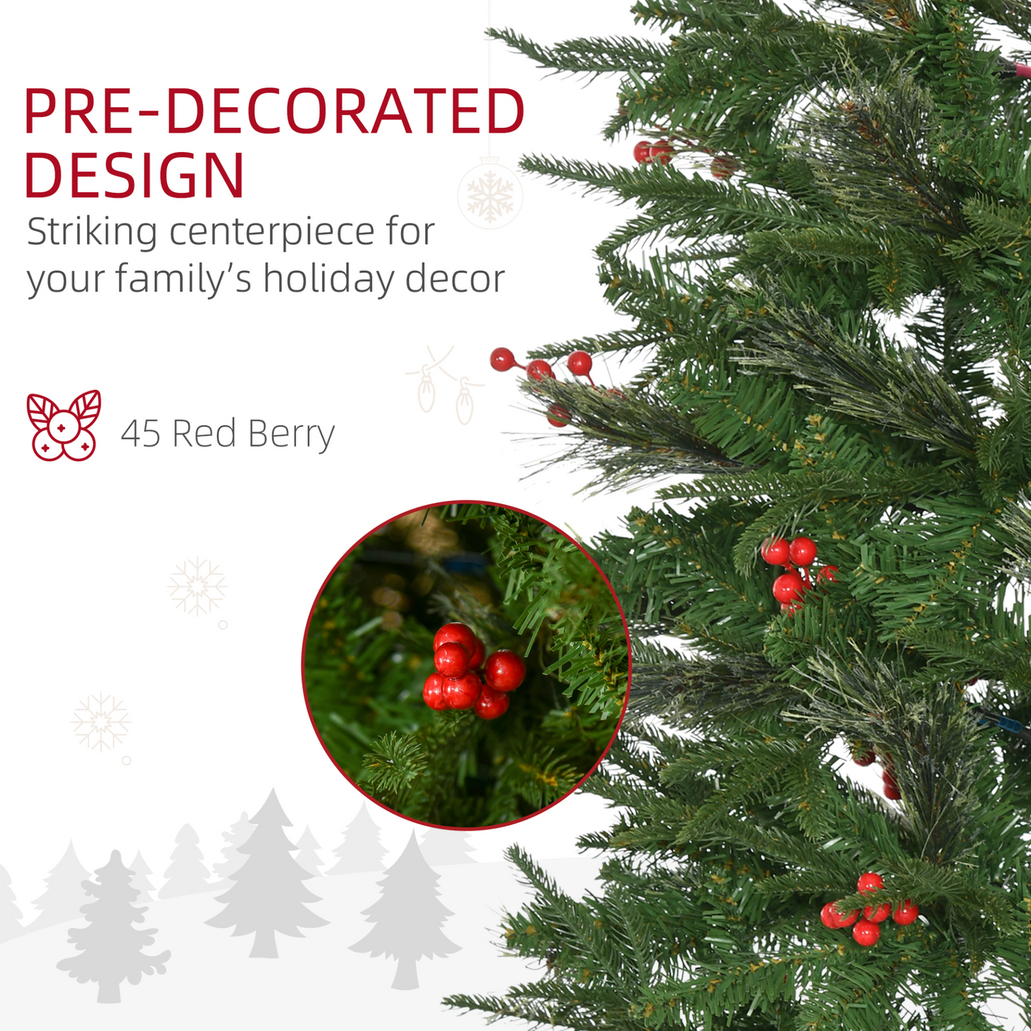 HOMCOM 7ft Pencil Artificial Christmas Tree with Realistic Branches, Red Berries & Auto Open - Green MyLibelula