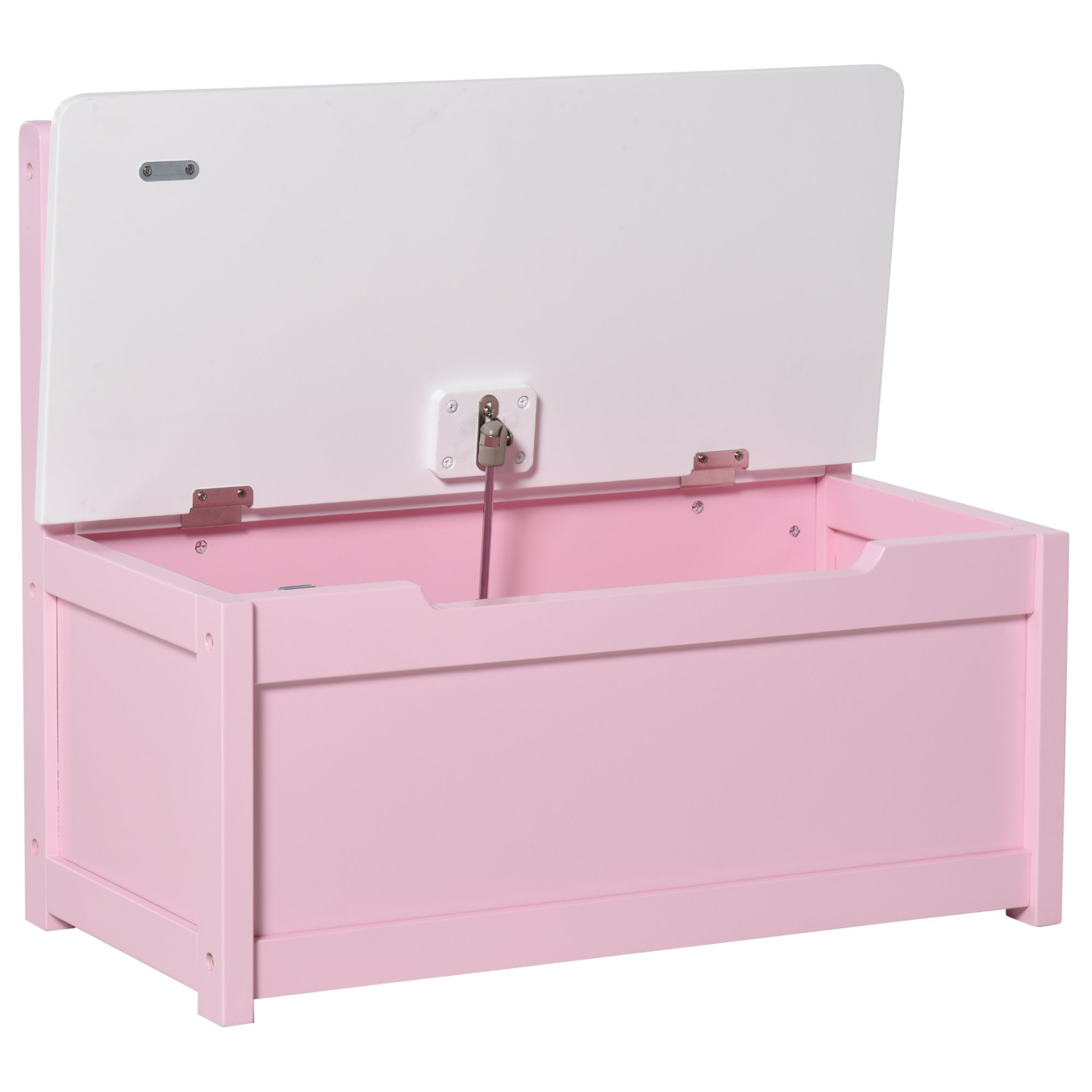 HOMCOM 2-IN-1 Wooden Toy Box & Kids Seat Bench - Storage Chest Cabinet Organizer with Safety Pneumatic Rod, 60 x 30 x 50cm, Pink MyLibelula