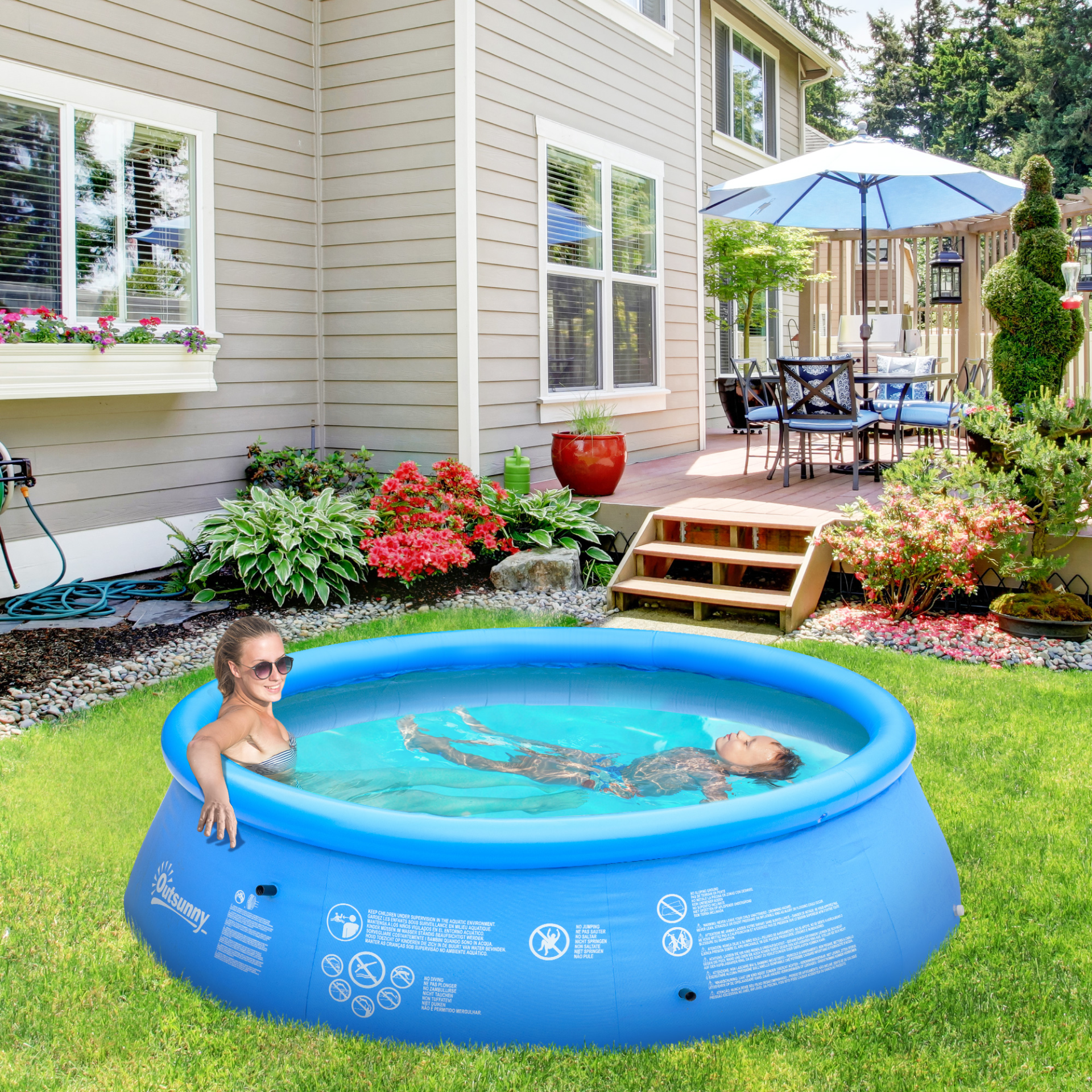 Outsunny 274cm x 76cm Family-Sized Inflatable Swimming Pool with Hand Pump - Perfect for Kids & Adults, Backyard Fun MyLibelula