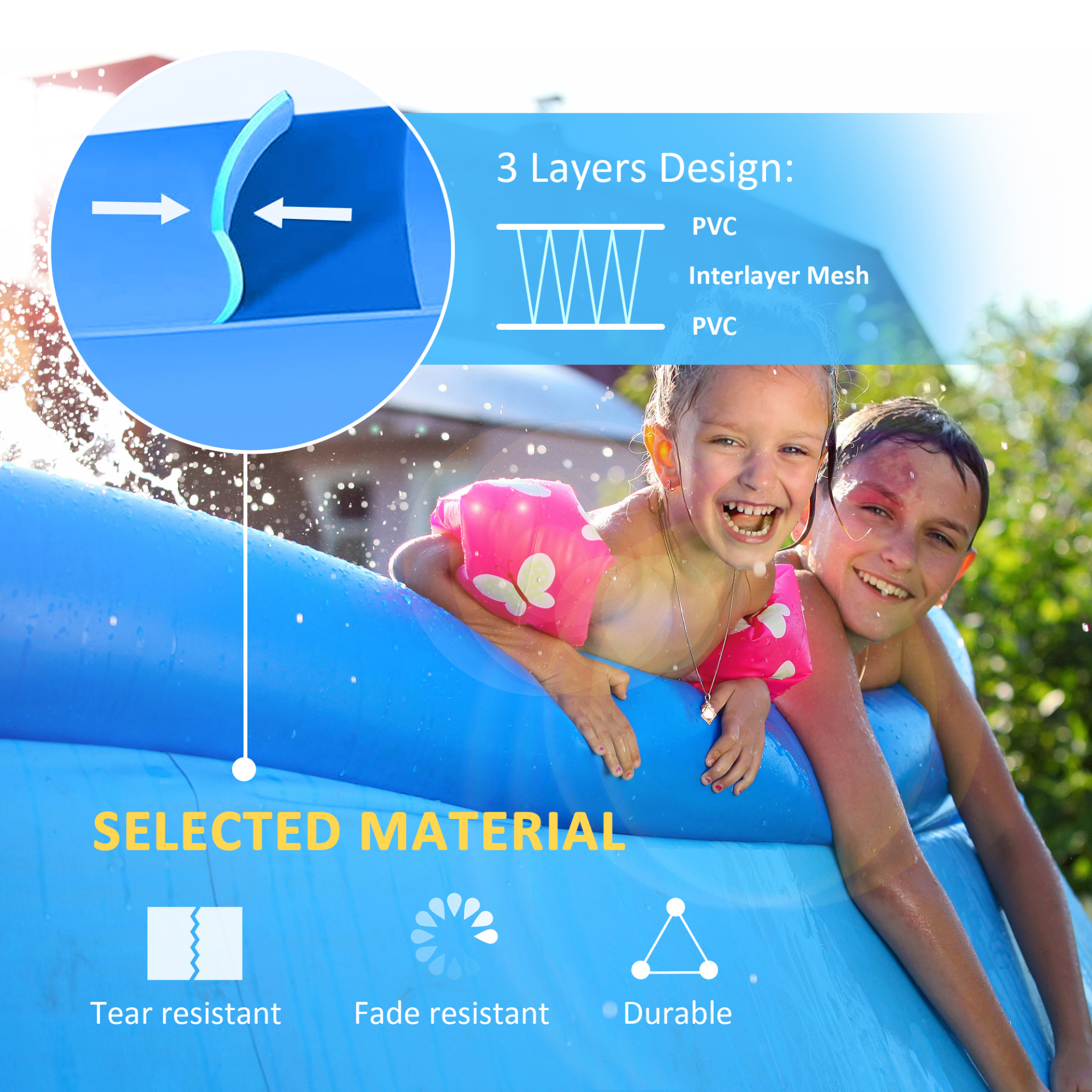 Outsunny 274cm x 76cm Family-Sized Inflatable Swimming Pool with Hand Pump - Perfect for Kids & Adults, Backyard Fun MyLibelula