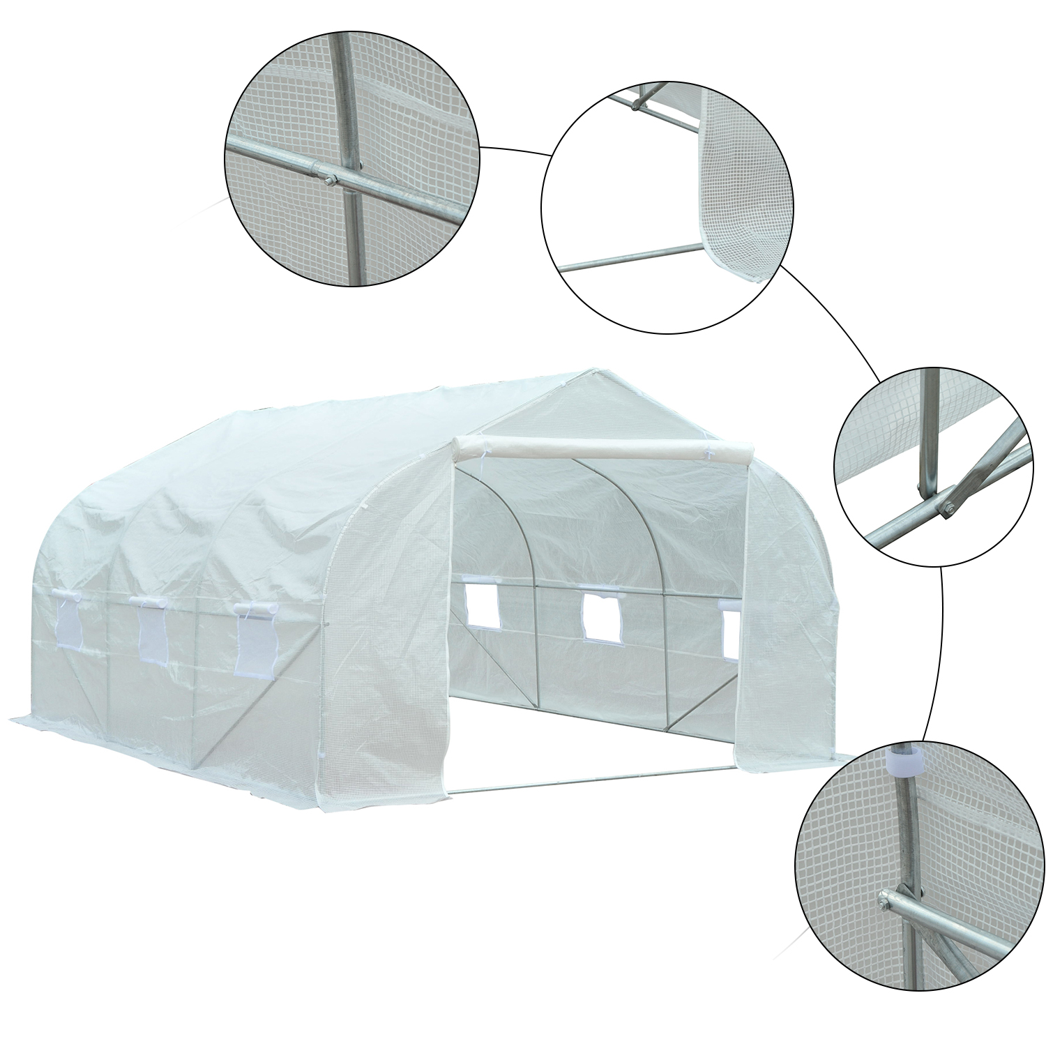 Outsunny Walk-In Polytunnel Greenhouse with Door and Windows, Galvanized Steel Frame, 3.5 x 3 x 2m, White - Garden Plant Shelter MyLibelula