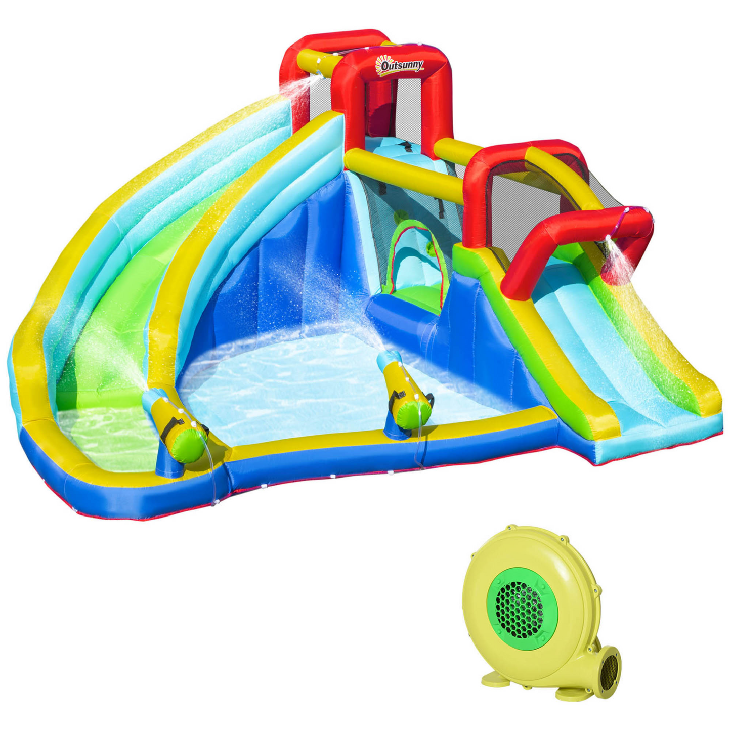 Outsunny 5-in-1 Kids Bouncy Castle Water Slide | Inflatable Bounce House with Water Pool, Guns, and Climbing Wall | Air Blower Included | For Ages 3-8 MyLibelula