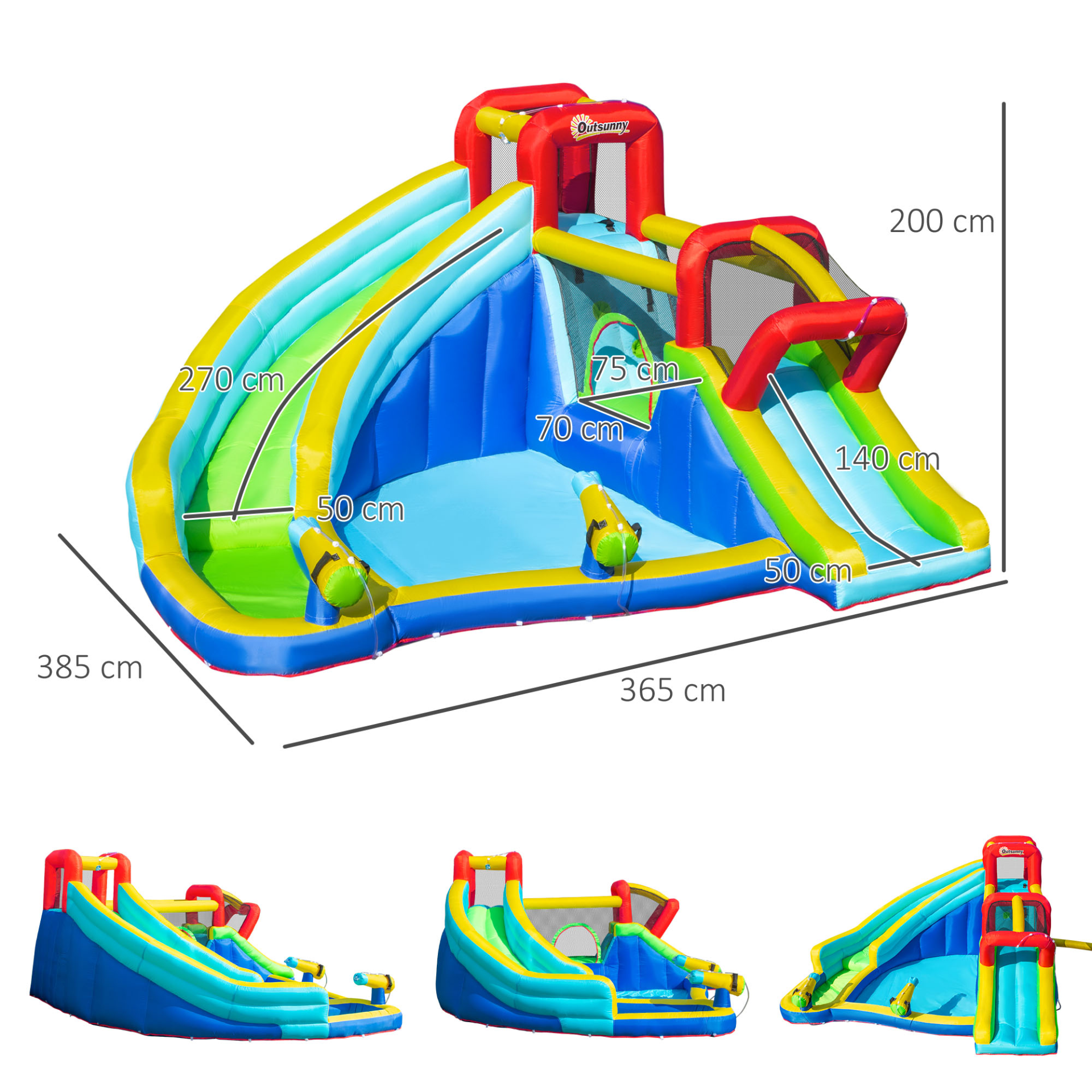 Outsunny 5-in-1 Kids Bouncy Castle Water Slide | Inflatable Bounce House with Water Pool, Guns, and Climbing Wall | Air Blower Included | For Ages 3-8 MyLibelula