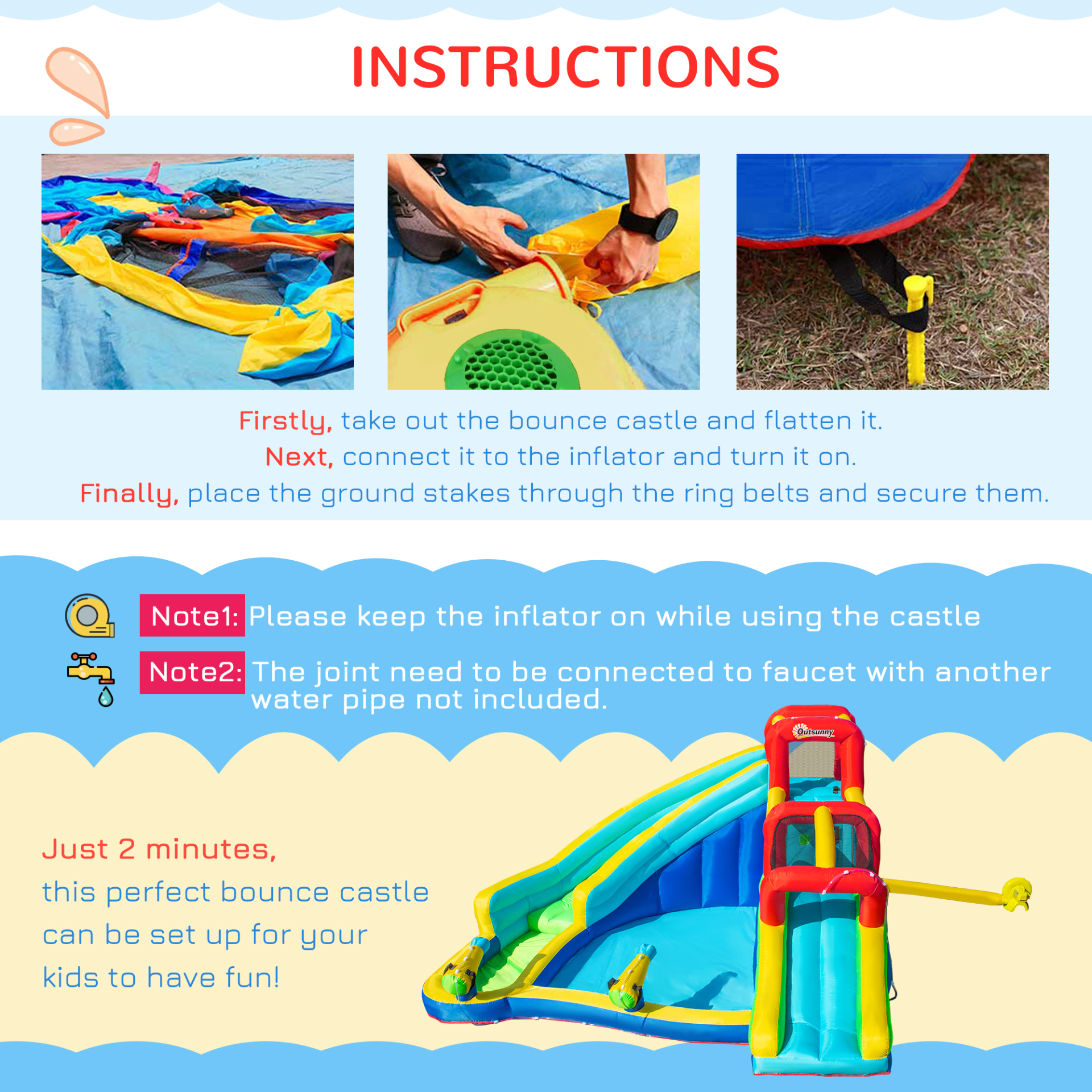 Outsunny 5-in-1 Kids Bouncy Castle Water Slide | Inflatable Bounce House with Water Pool, Guns, and Climbing Wall | Air Blower Included | For Ages 3-8 MyLibelula