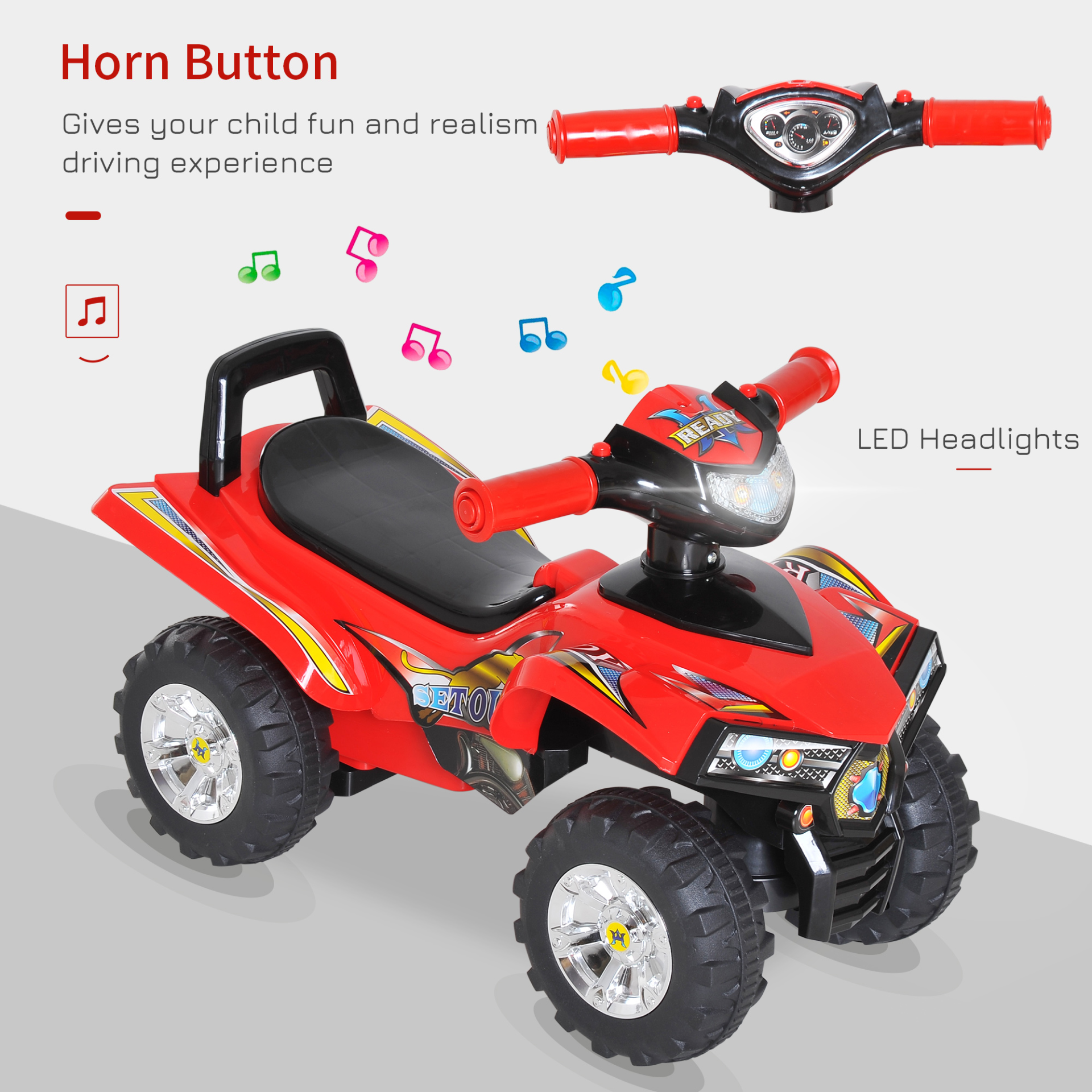 HOMCOM Kids Off Road Style Quad Bike - Red Ride-on Toy with Horn & Music MyLibelula