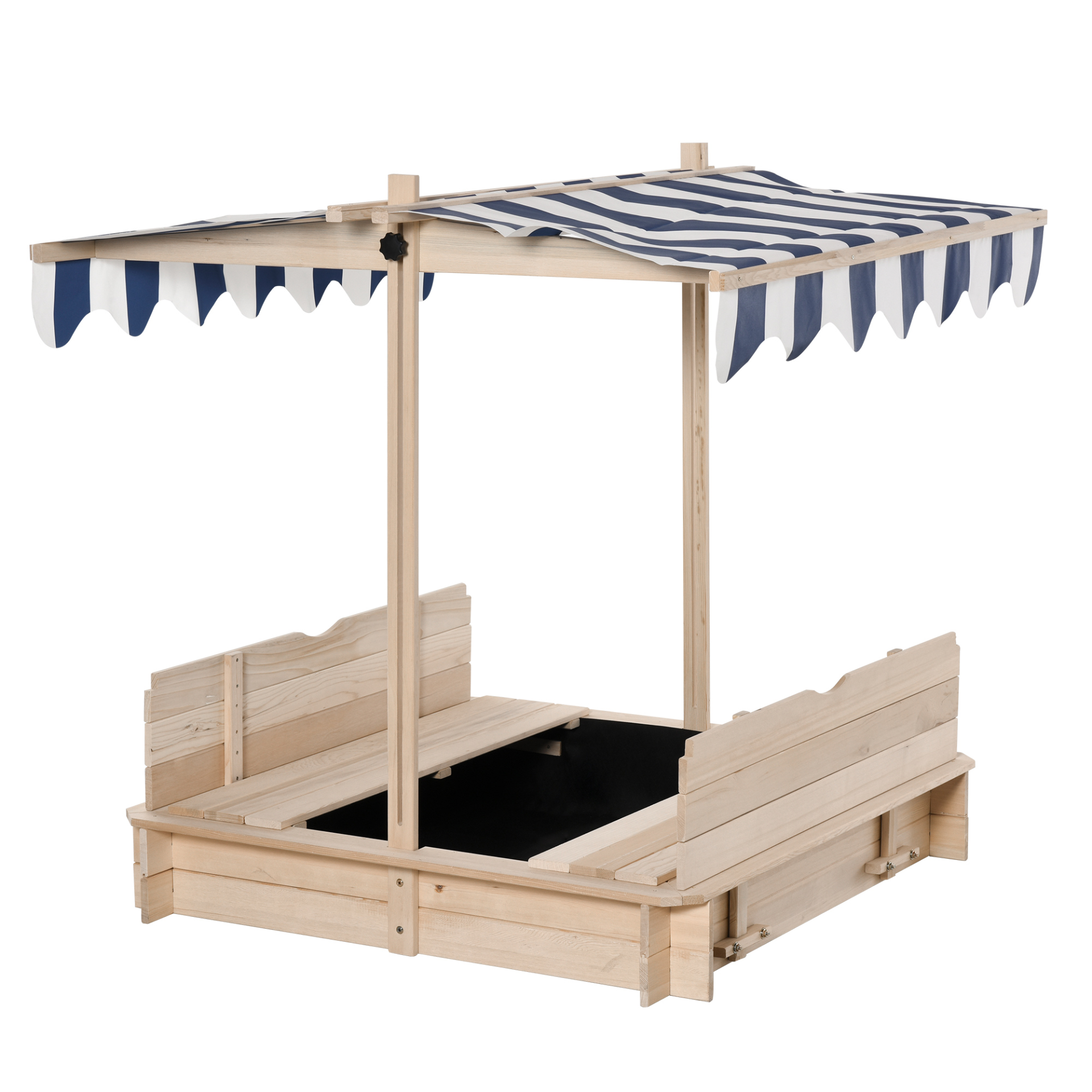 Outsunny Kids Wooden Sand Pit with Adjustable Canopy, Convertible Bench Seat & Protective Lids for Outdoor Play MyLibelula