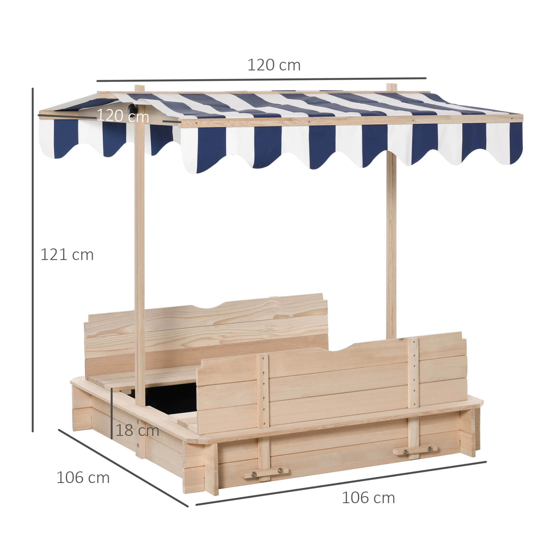 Outsunny Kids Wooden Sand Pit with Adjustable Canopy, Convertible Bench Seat & Protective Lids for Outdoor Play MyLibelula