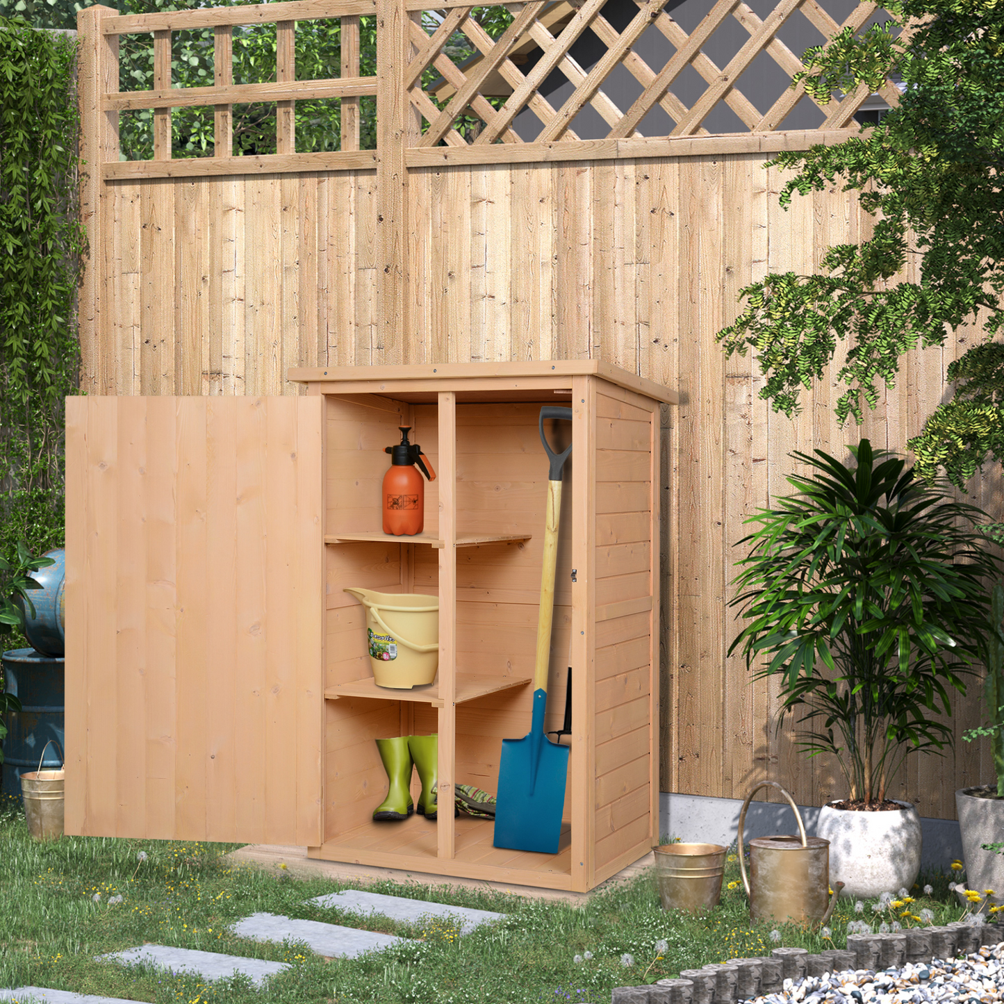 Outsunny Wooden Garden Shed - Fir Wood Tool Cabinet with Shelves, Waterproof, 75L x 56W x 115H cm MyLibelula