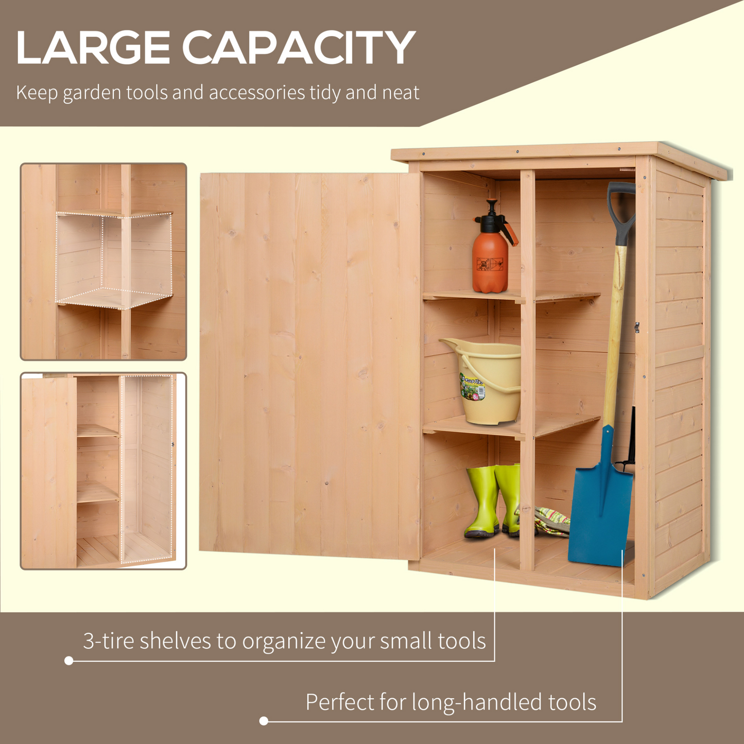 Outsunny Wooden Garden Shed - Fir Wood Tool Cabinet with Shelves, Waterproof, 75L x 56W x 115H cm MyLibelula