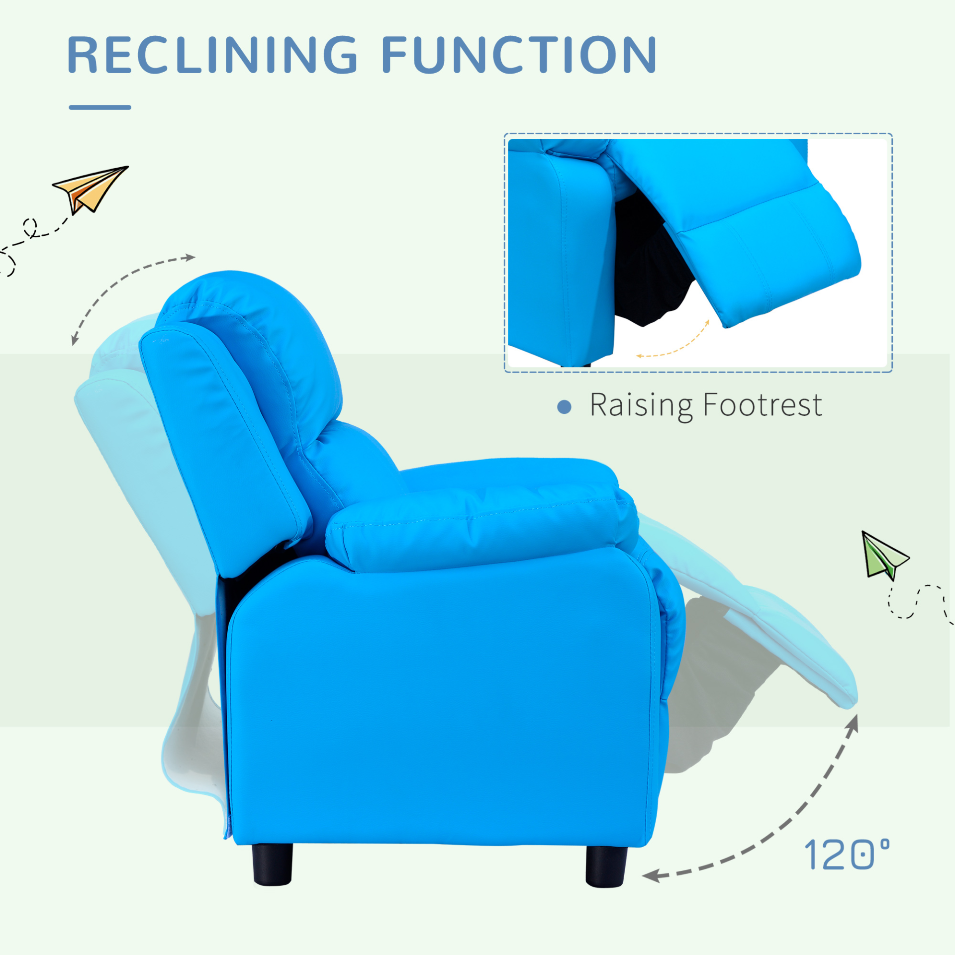 HOMCOM Kids Recliner Lounger Armchair Games Chair w/ Storage Space (Blue) - PU Leather MyLibelula