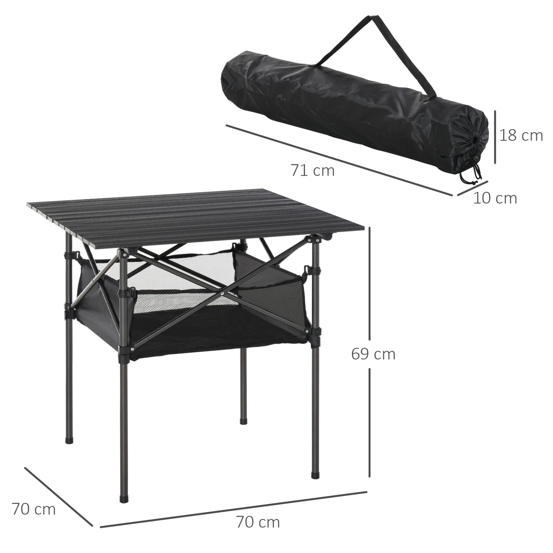 Outsunny Aluminum Roll-Top Camping Table with Mesh Bag - Foldable, Lightweight & Durable Outdoor Dining and Picnic Table with Steel Frame, Black MyLibelula