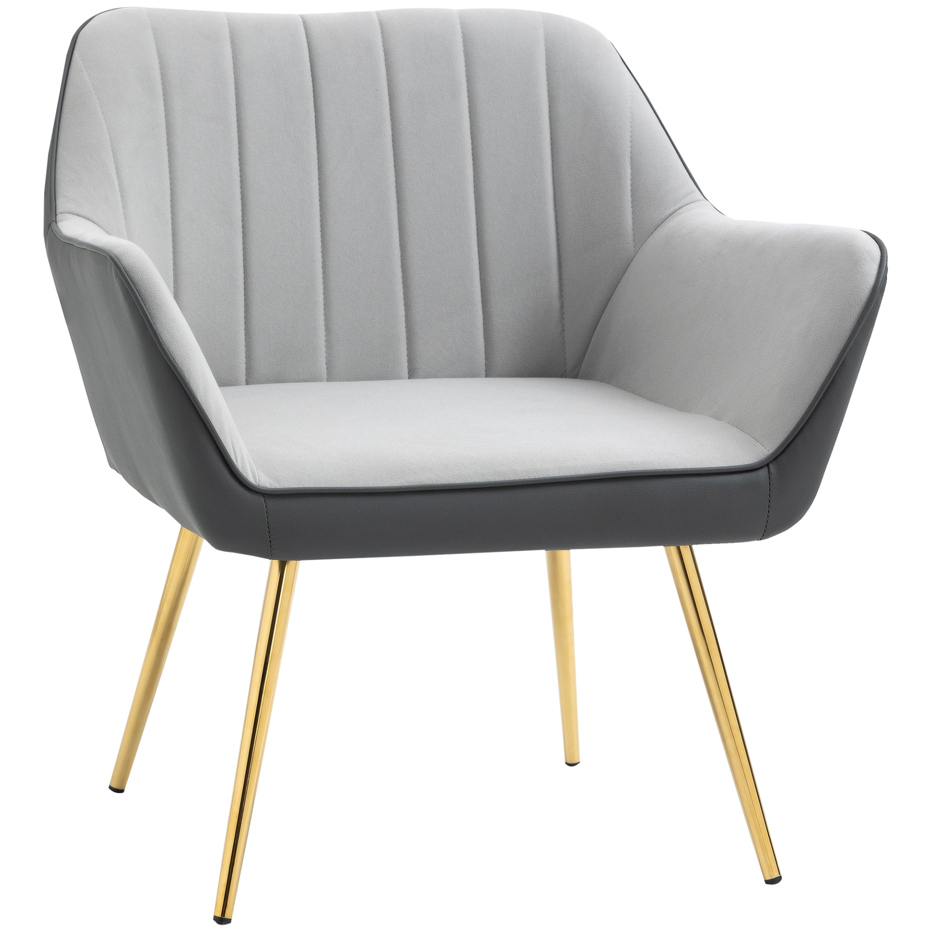 HOMCOM Modern Velvet Armchairs with Gold Steel Legs | Light Grey Upholstered Accent Chairs for Living Room & Bedroom MyLibelula