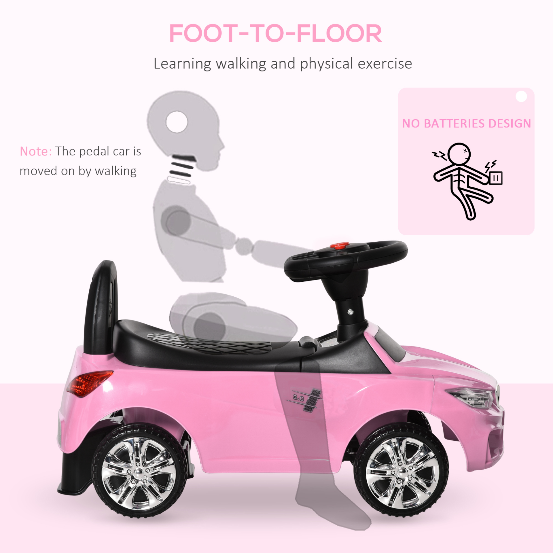 HOMCOM Ride on Car Baby Toddler Walker with Horn, Music, Lights & Storage - Pink, Ages 1.5-3 MyLibelula