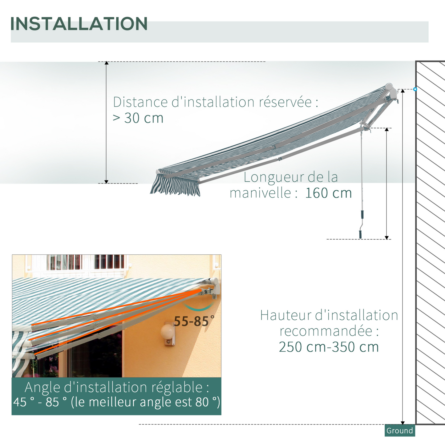 Outsunny 4m x 3m Garden Patio Retractable Awning Canopy Sun Shade - Green & White MyLibelula