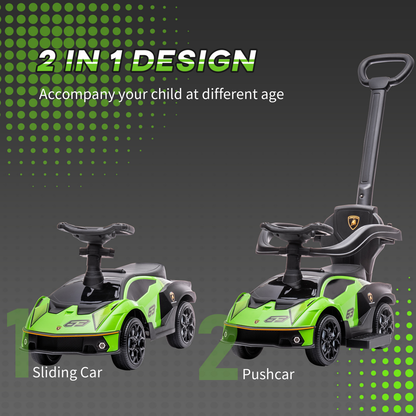 HOMCOM AIYAPLAY 2 in 1 Baby Ride on Push Car with Parent Handle & Horn - Green MyLibelula