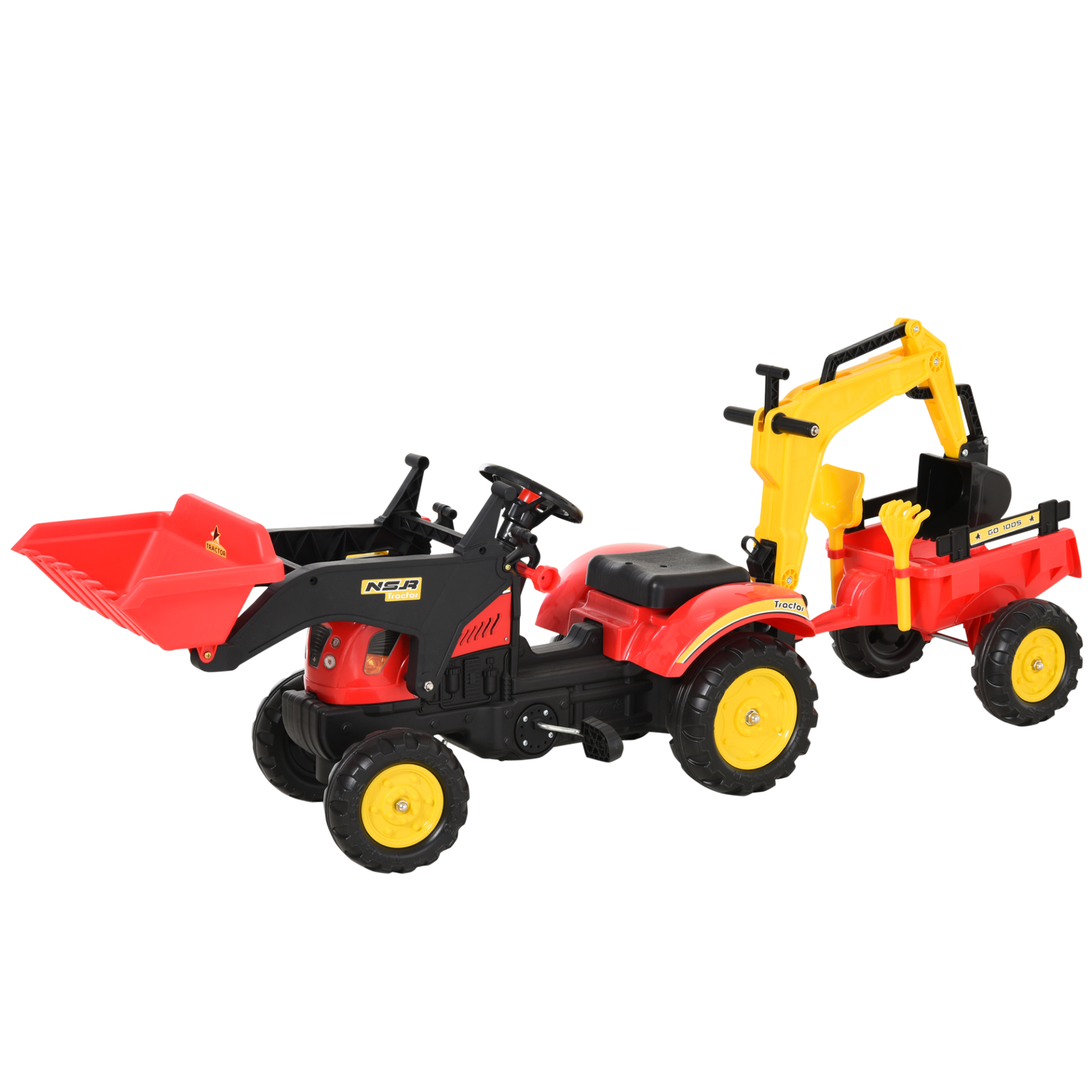 HOMCOM Kids Pedal Go Kart Ride On Toy Car Excavator Tractor with Moving Bucket and Steering Wheel - Ages 3-6 MyLibelula