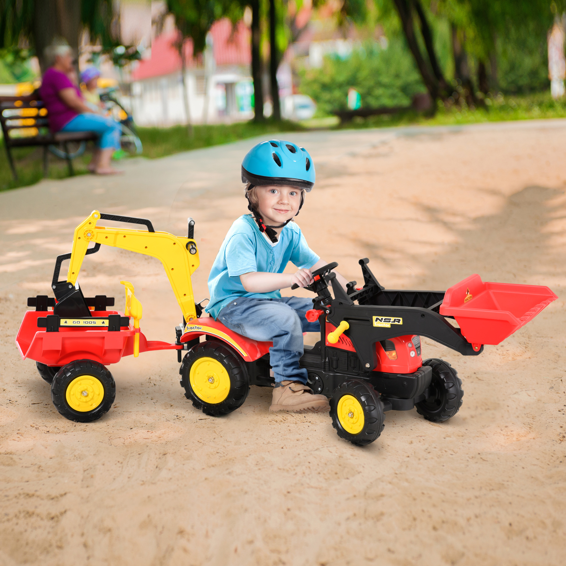 HOMCOM Kids Pedal Go Kart Ride On Toy Car Excavator Tractor with Moving Bucket and Steering Wheel - Ages 3-6 MyLibelula