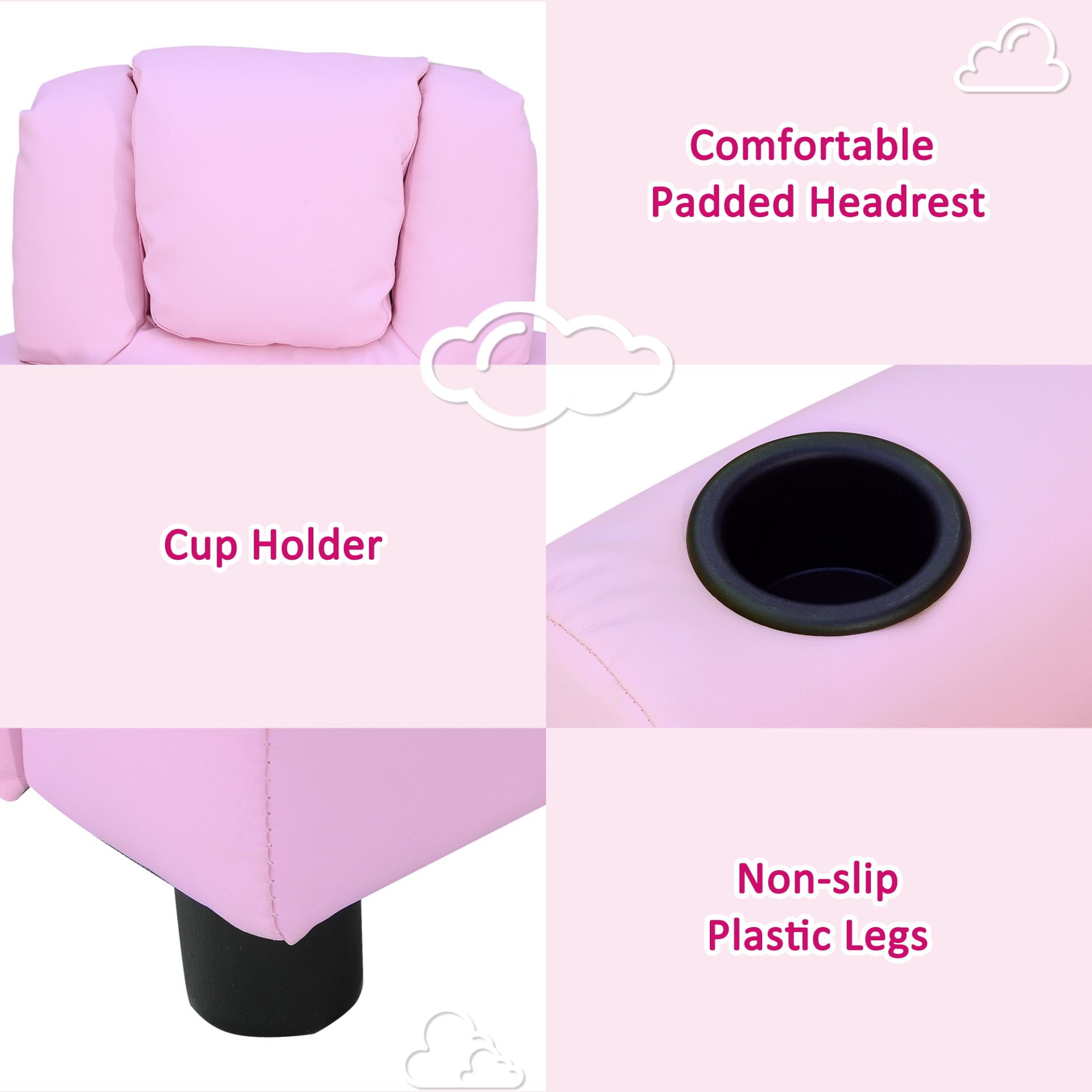 HOMCOM Kids Pink Recliner Lounger Armchair with Cup Holder – PU Leather Look MyLibelula