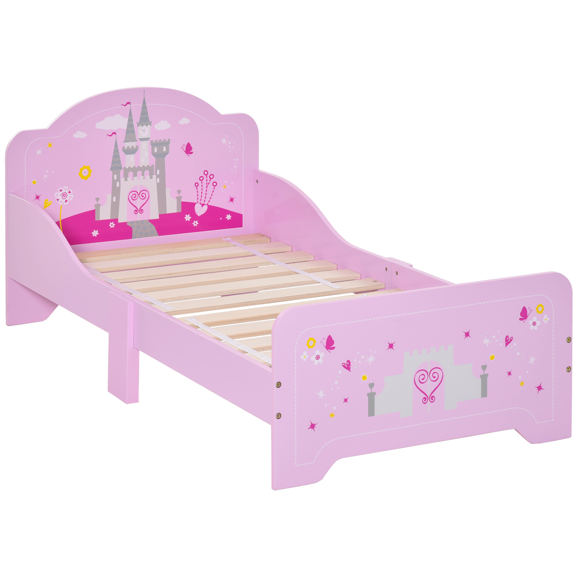 HOMCOM Kids Bed Princess Castle Theme, Safety Side Rails, Durable Design, Perfect for Ages 3-6, Pink 143x73x60 cm MyLibelula